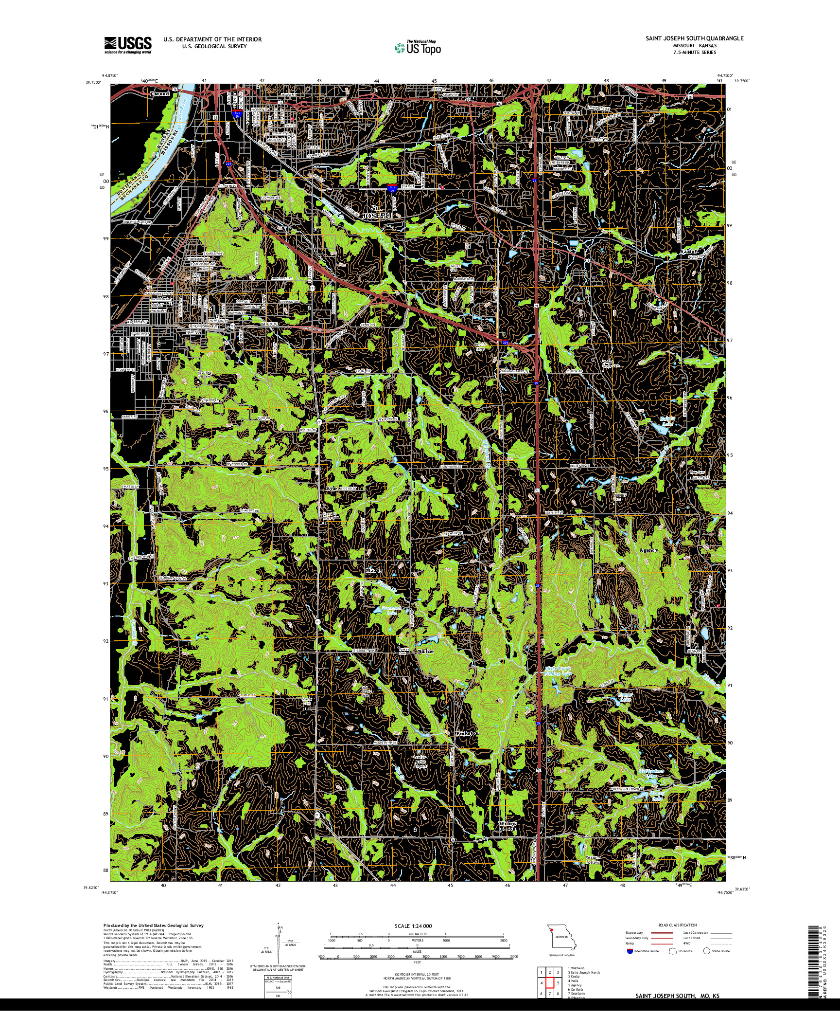USGS US TOPO 7.5-MINUTE MAP FOR SAINT JOSEPH SOUTH, MO,KS 2017