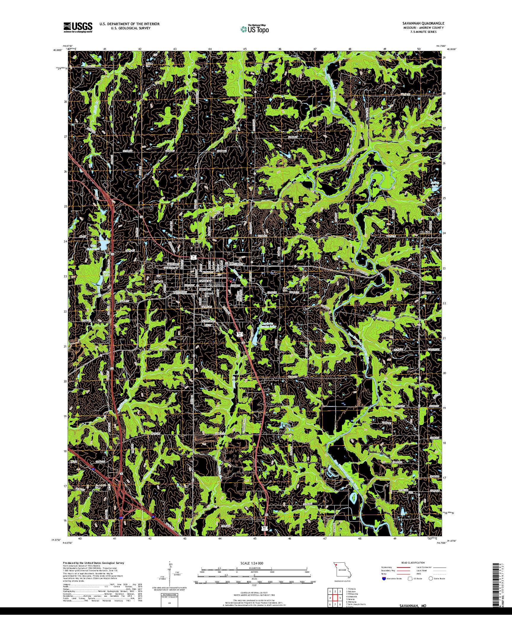 USGS US TOPO 7.5-MINUTE MAP FOR SAVANNAH, MO 2017