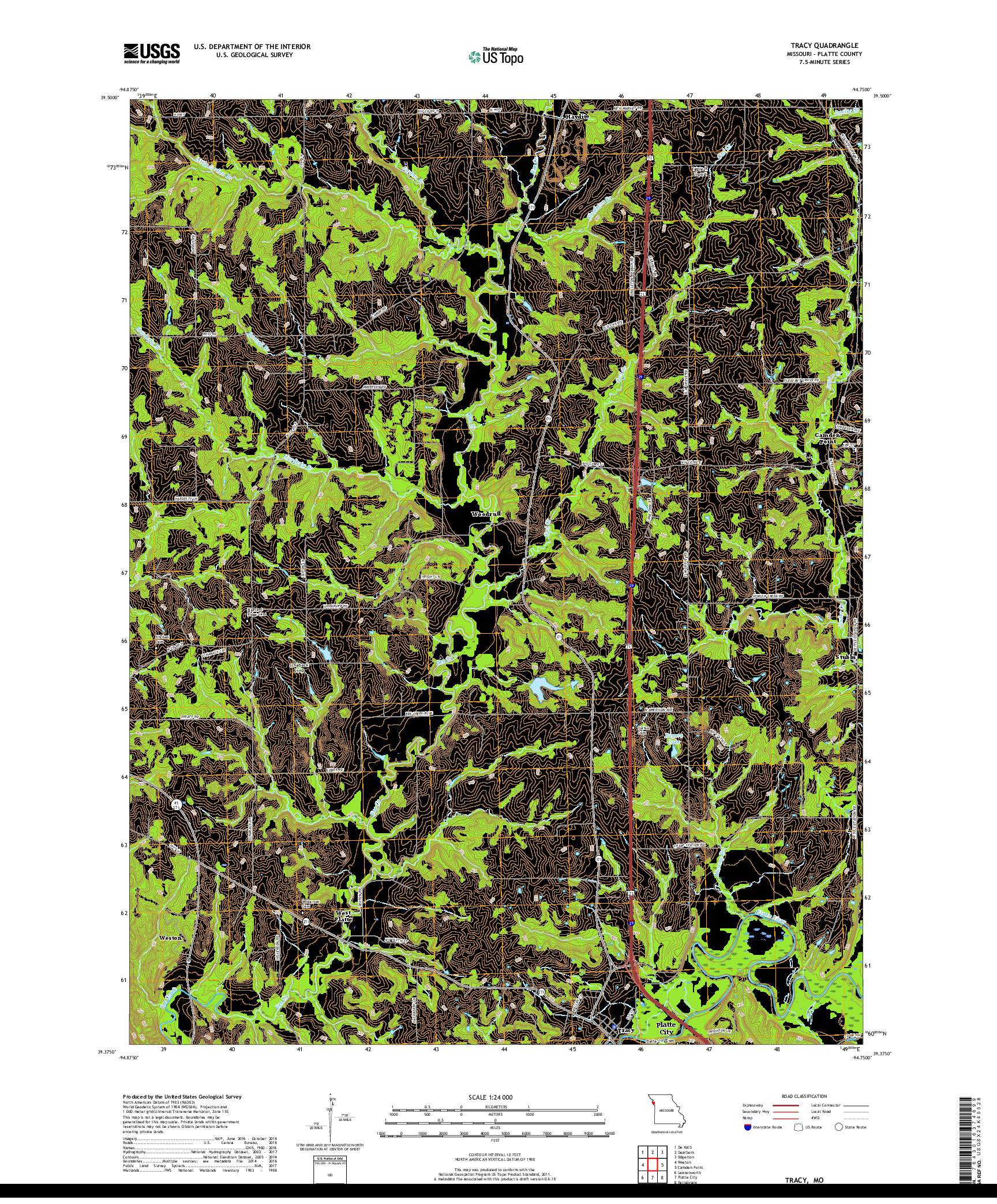 USGS US TOPO 7.5-MINUTE MAP FOR TRACY, MO 2017