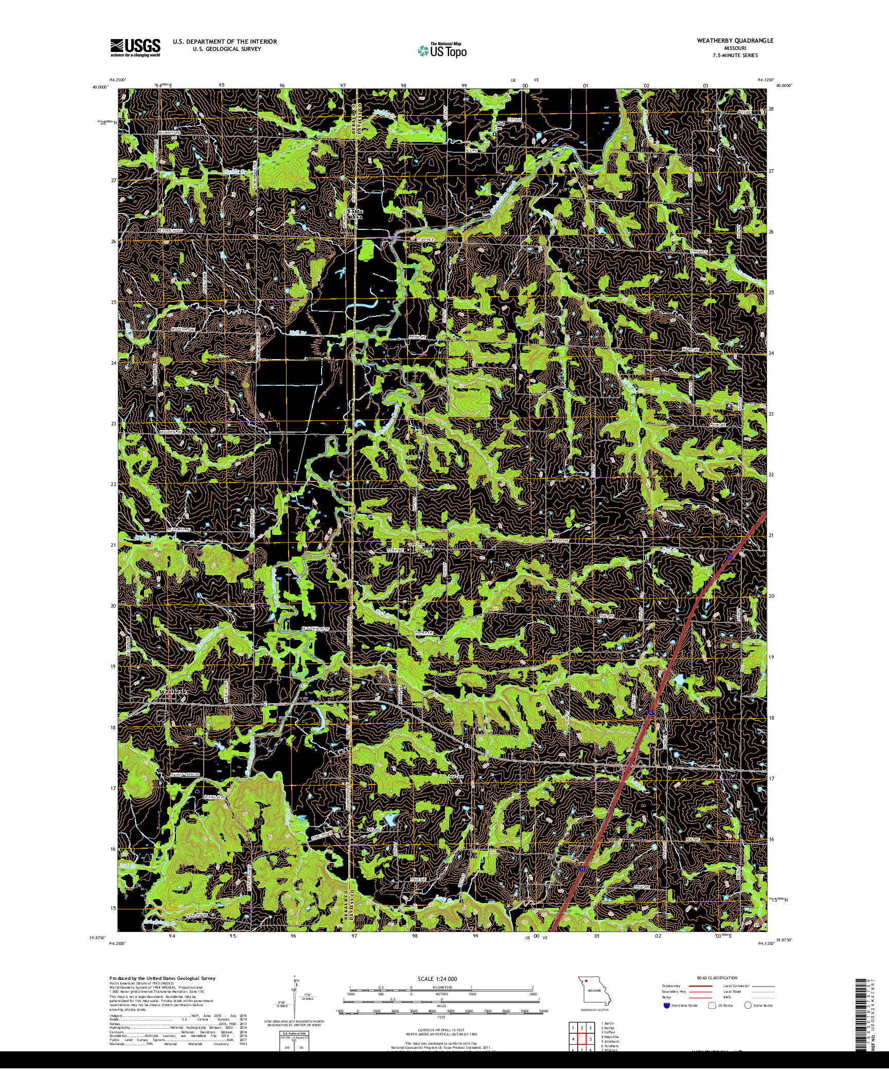 USGS US TOPO 7.5-MINUTE MAP FOR WEATHERBY, MO 2017