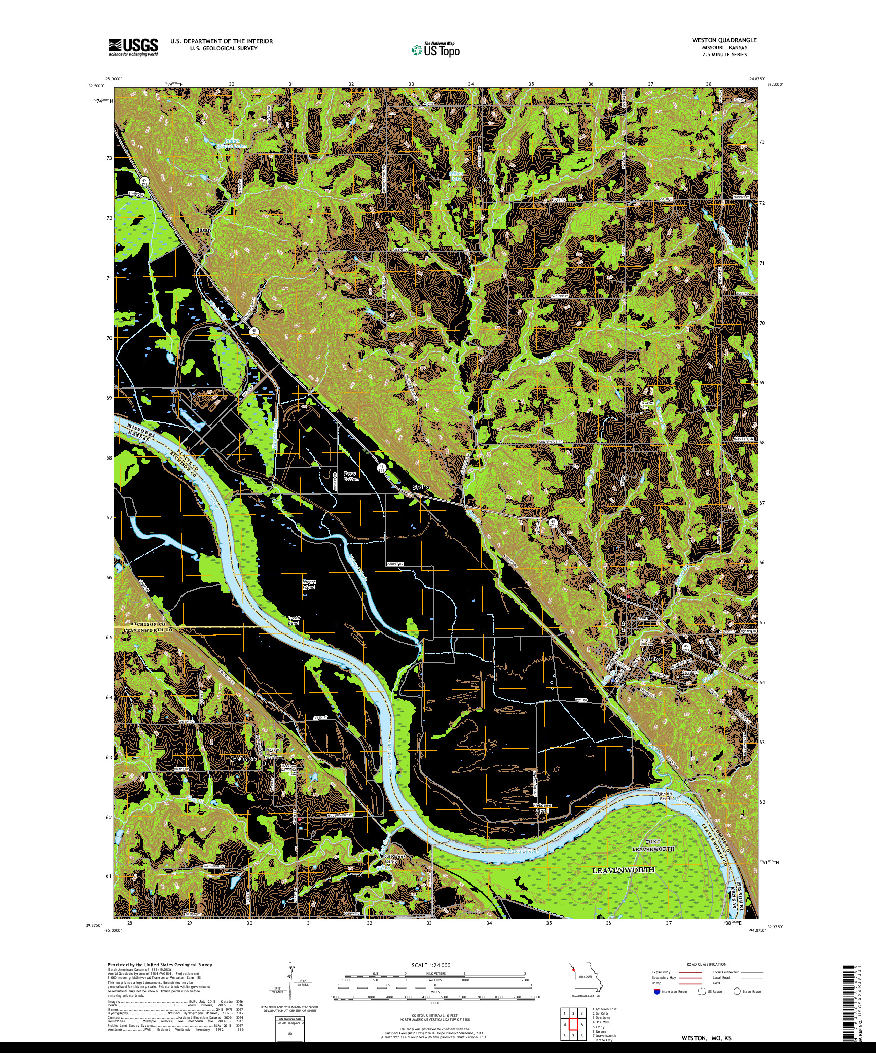 USGS US TOPO 7.5-MINUTE MAP FOR WESTON, MO,KS 2017