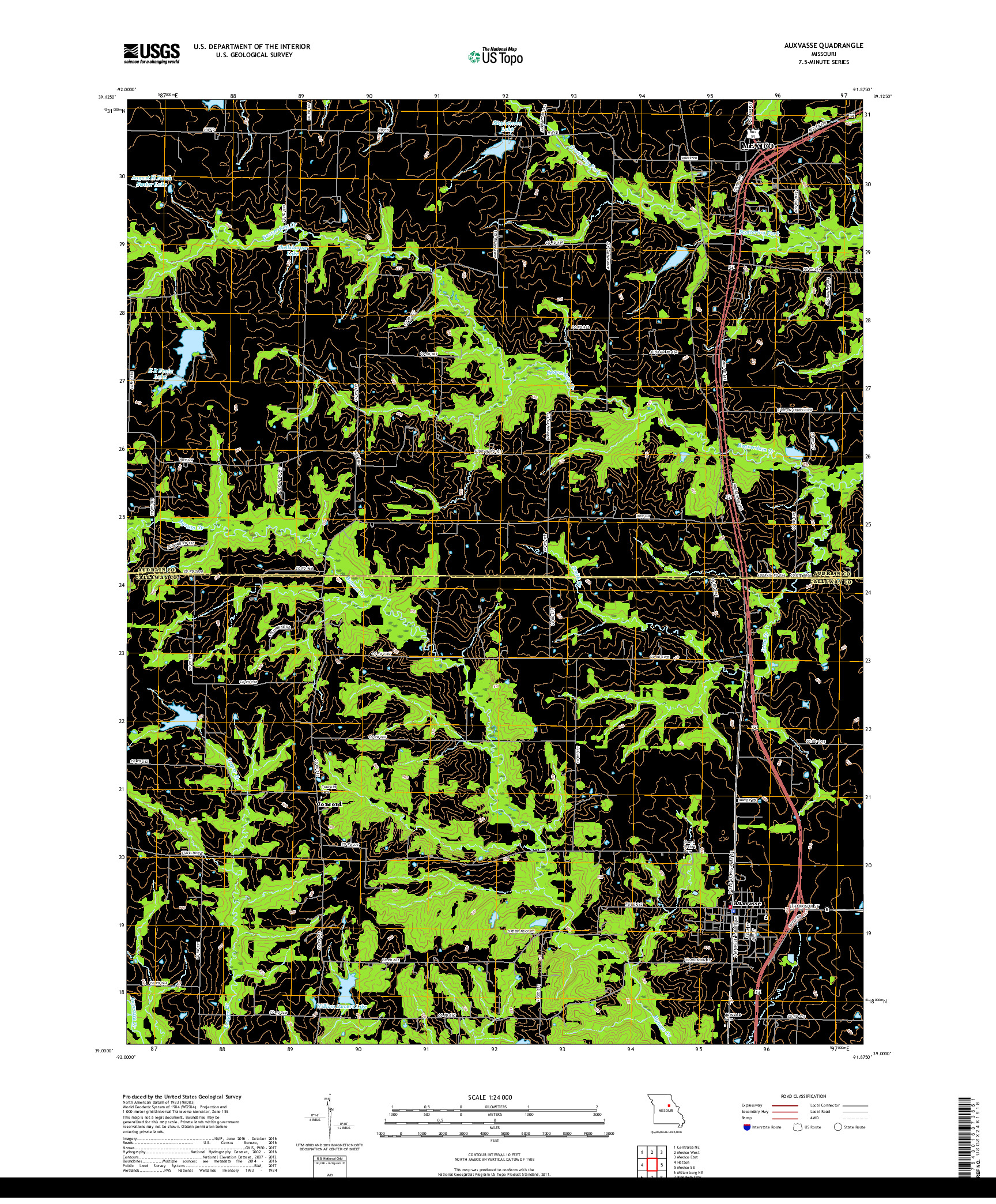 USGS US TOPO 7.5-MINUTE MAP FOR AUXVASSE, MO 2017