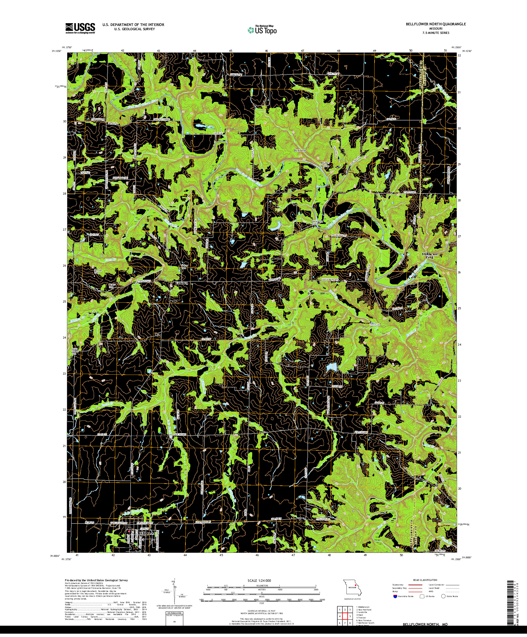 USGS US TOPO 7.5-MINUTE MAP FOR BELLFLOWER NORTH, MO 2017