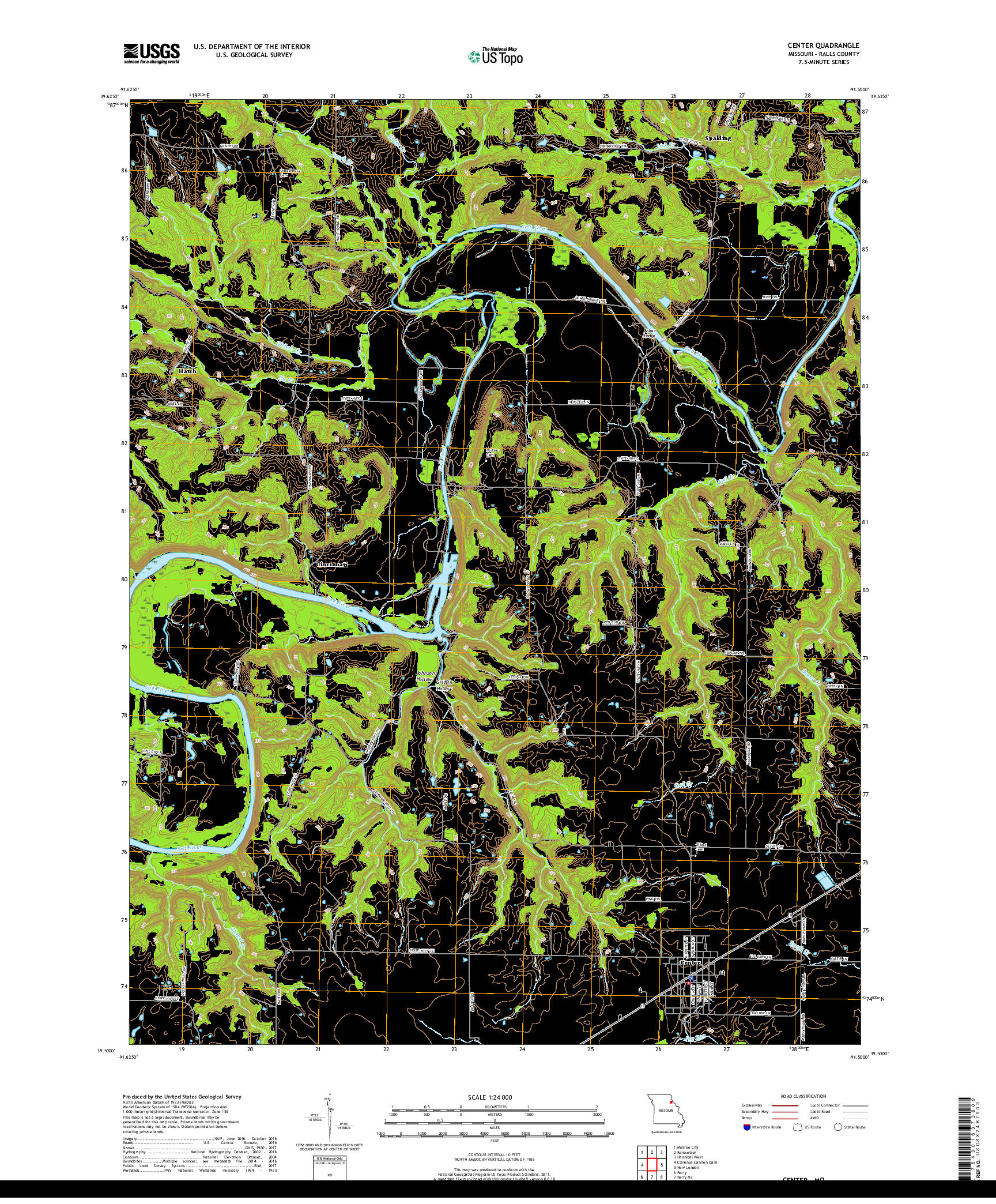 USGS US TOPO 7.5-MINUTE MAP FOR CENTER, MO 2017