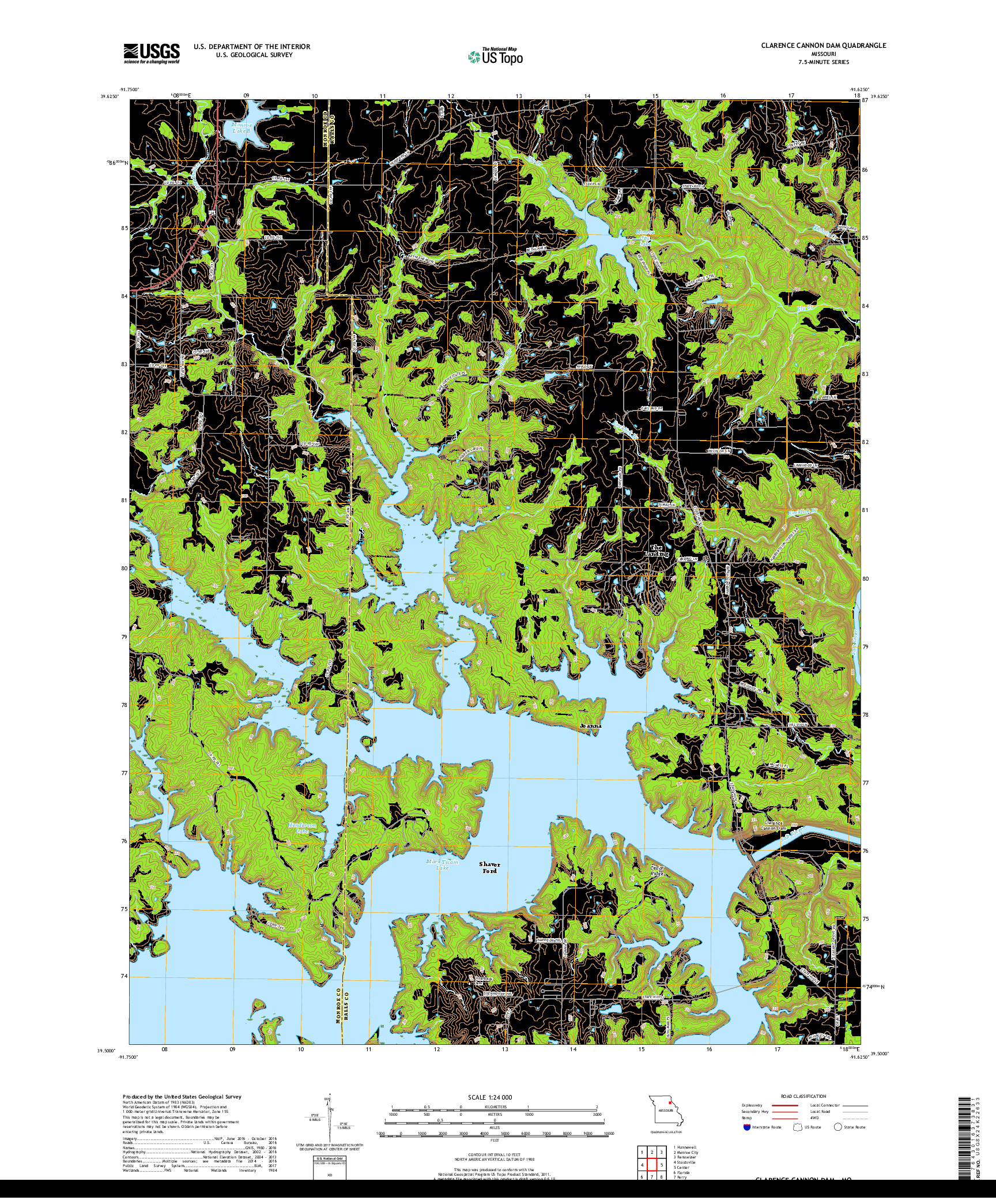 USGS US TOPO 7.5-MINUTE MAP FOR CLARENCE CANNON DAM, MO 2017