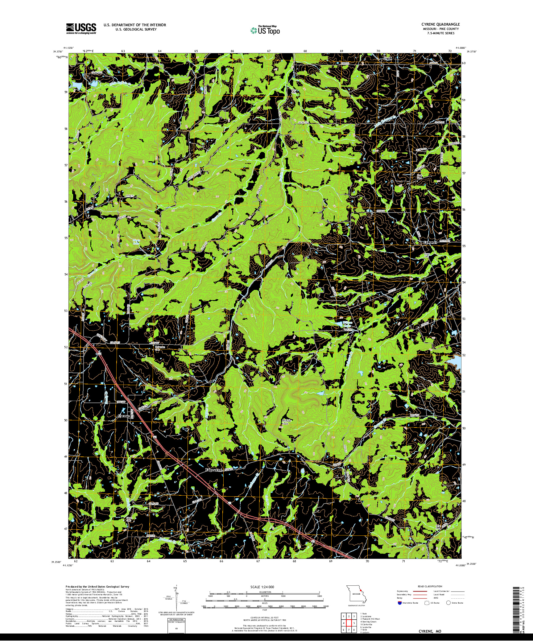 USGS US TOPO 7.5-MINUTE MAP FOR CYRENE, MO 2017