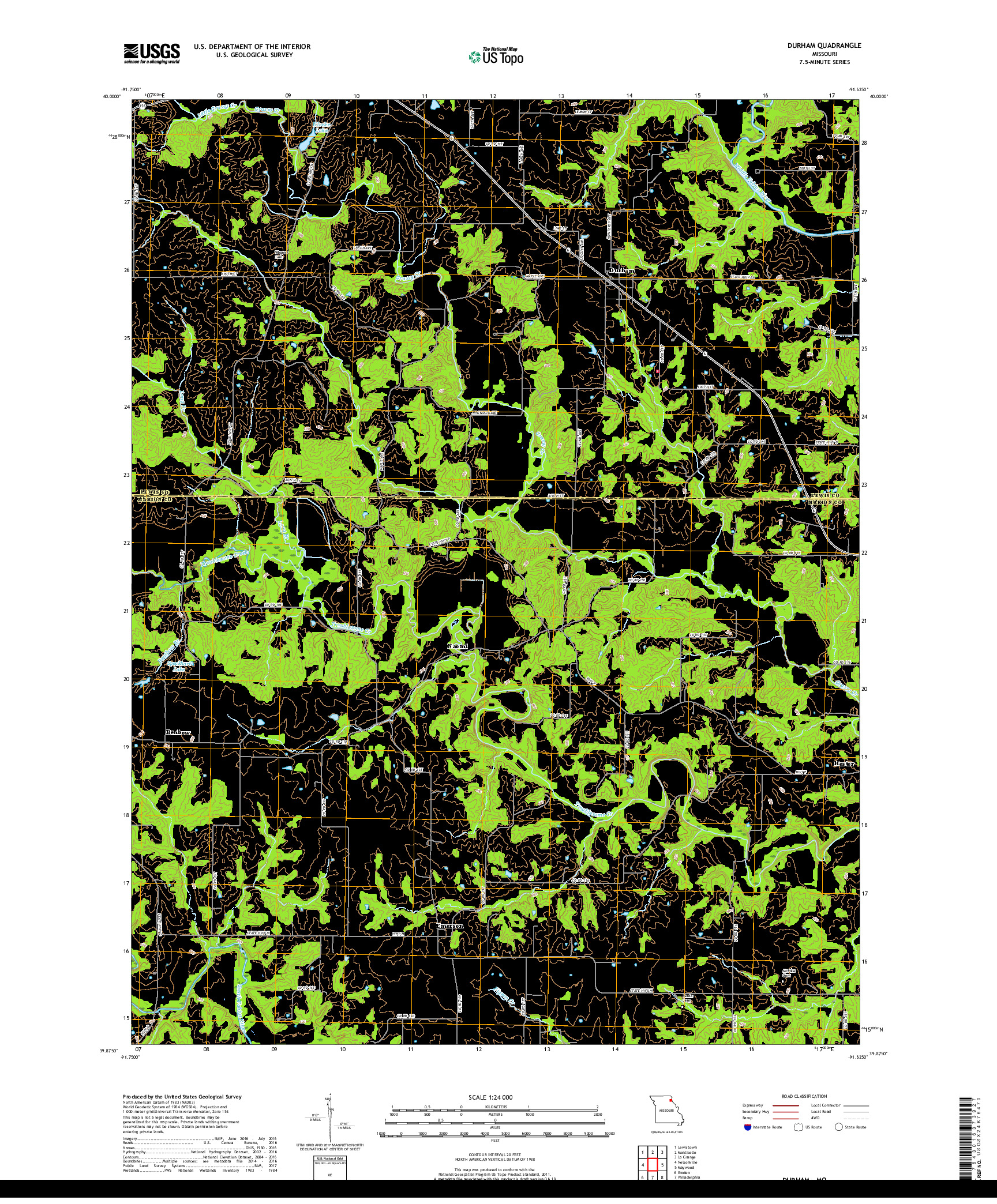 USGS US TOPO 7.5-MINUTE MAP FOR DURHAM, MO 2017