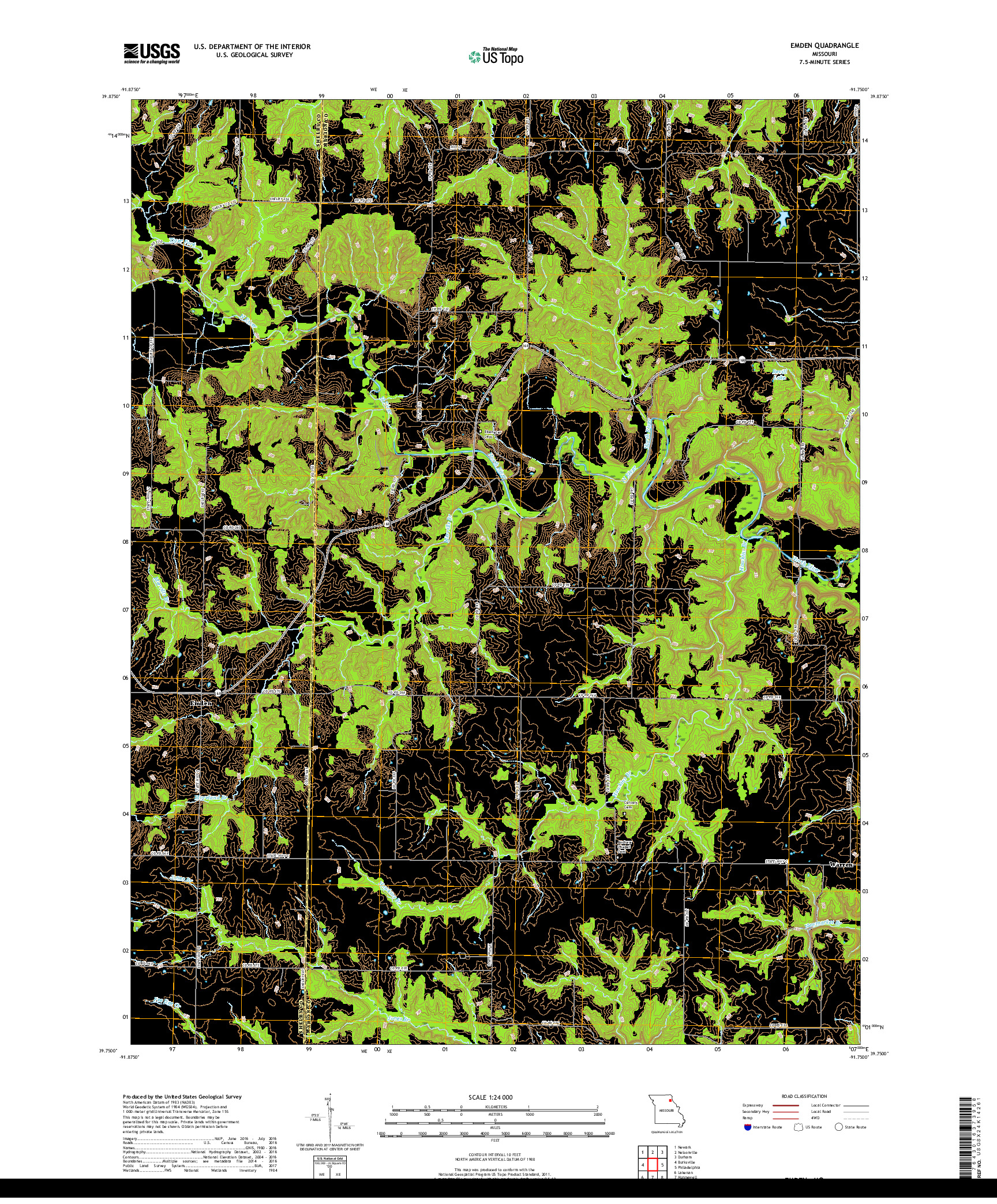 USGS US TOPO 7.5-MINUTE MAP FOR EMDEN, MO 2017