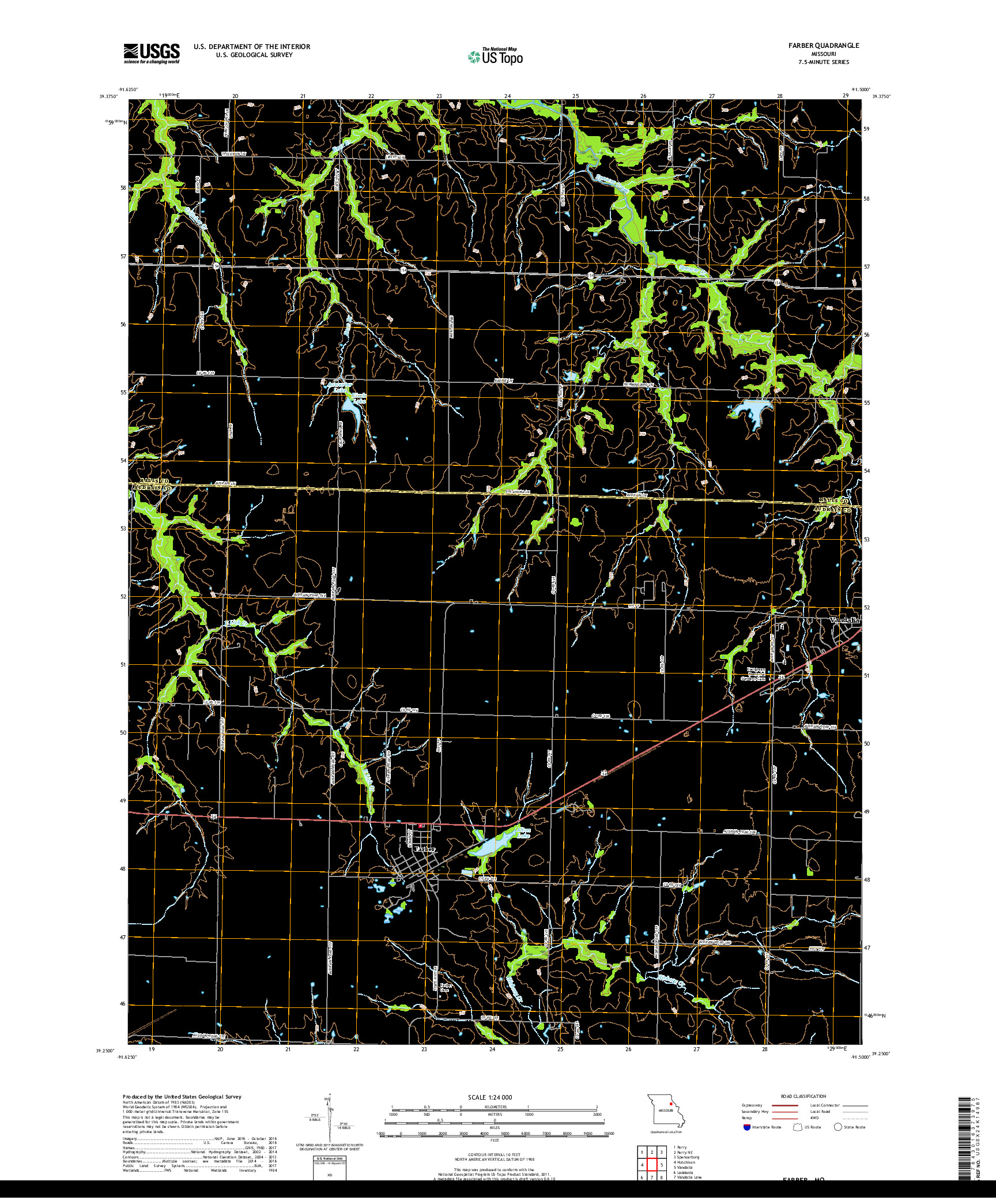 USGS US TOPO 7.5-MINUTE MAP FOR FARBER, MO 2017