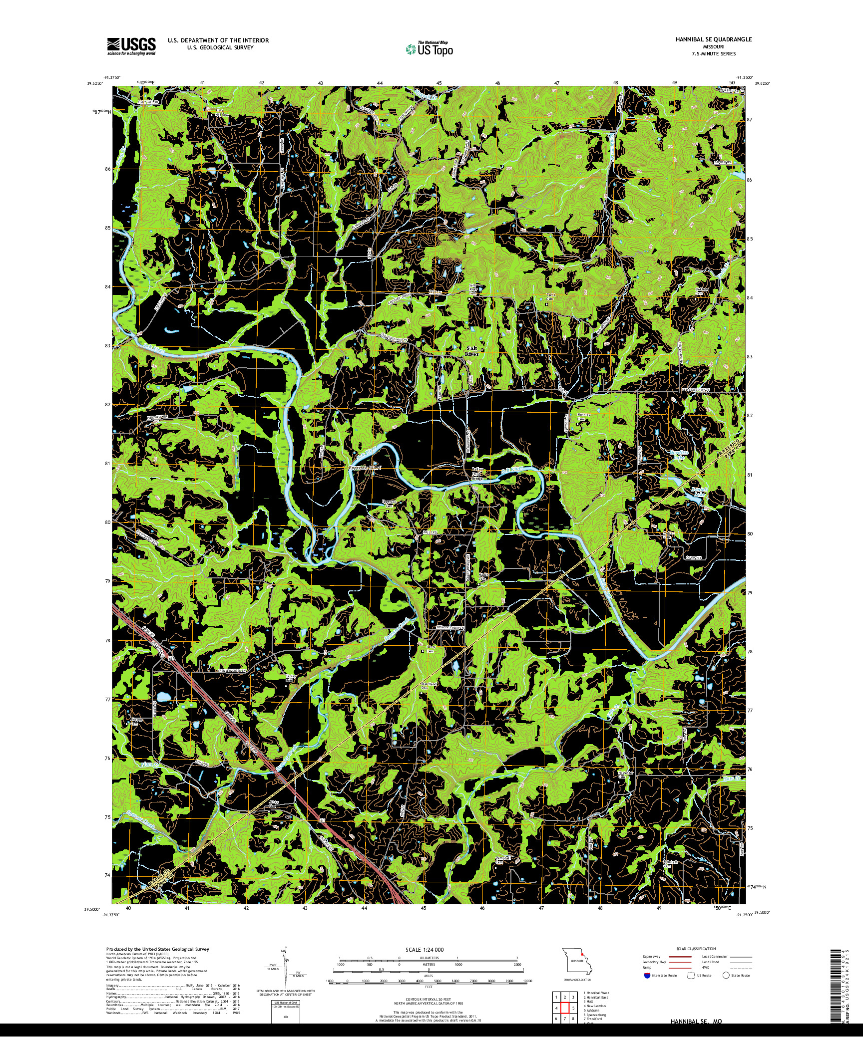 USGS US TOPO 7.5-MINUTE MAP FOR HANNIBAL SE, MO 2017