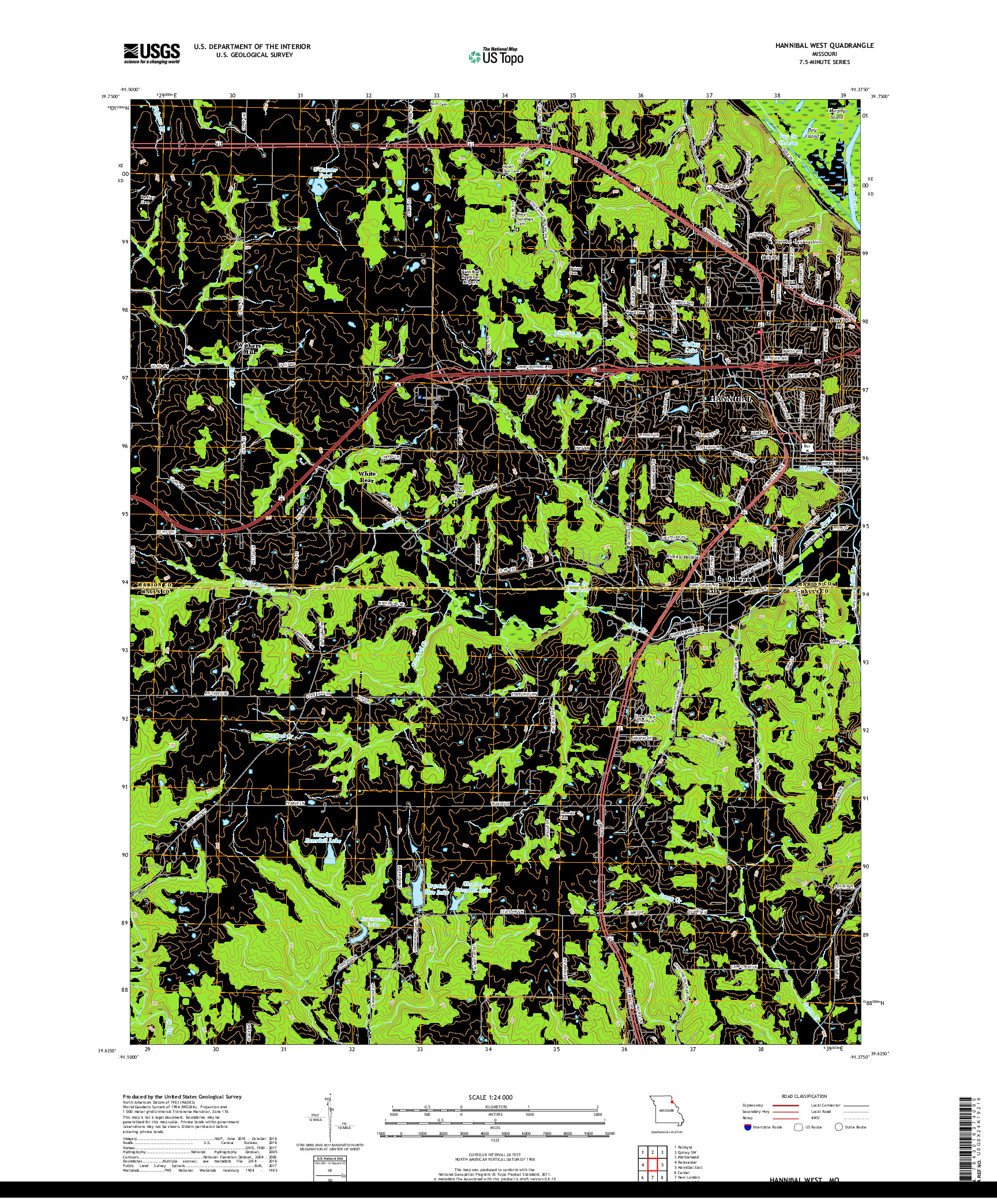 USGS US TOPO 7.5-MINUTE MAP FOR HANNIBAL WEST, MO 2017