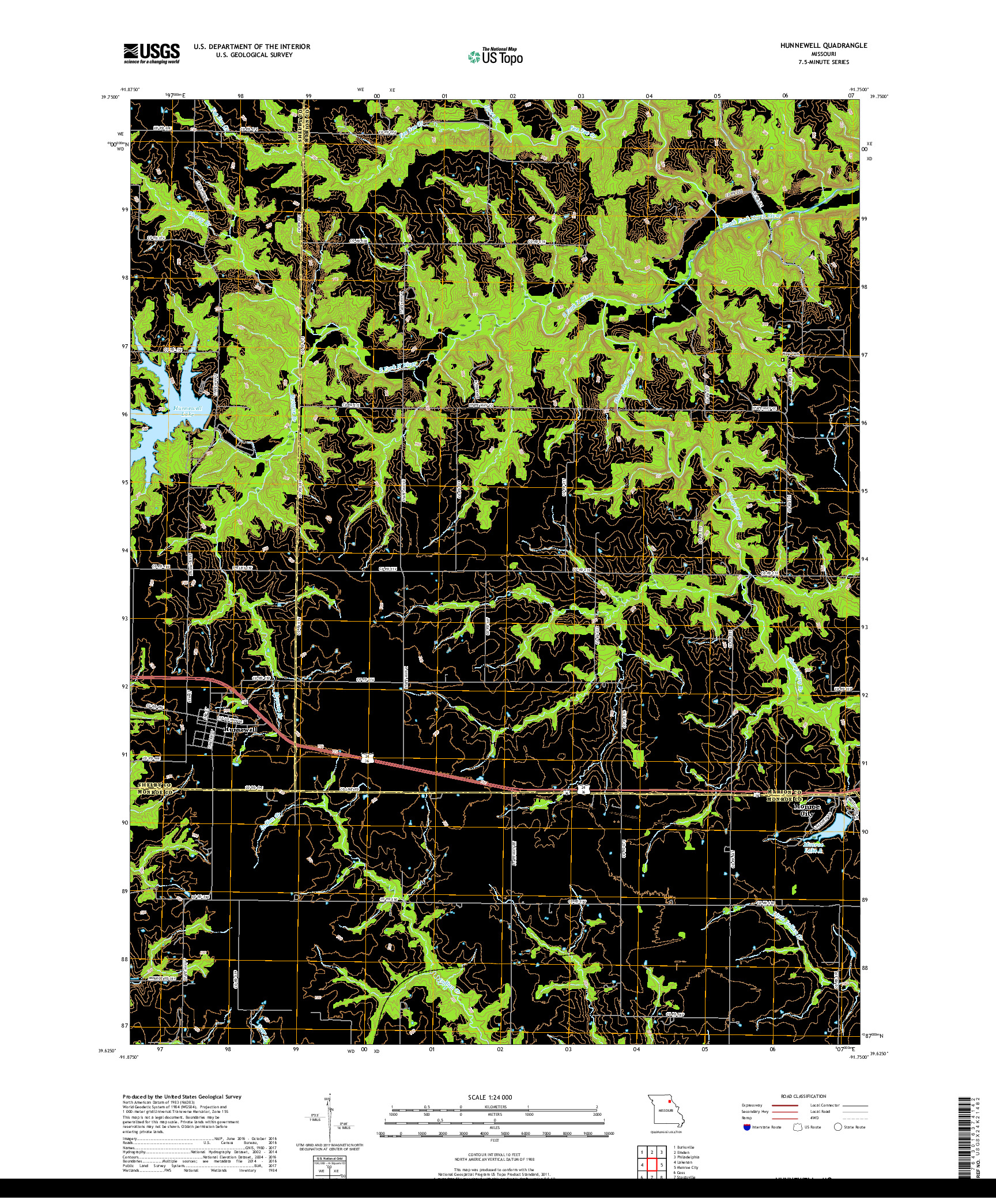 USGS US TOPO 7.5-MINUTE MAP FOR HUNNEWELL, MO 2017