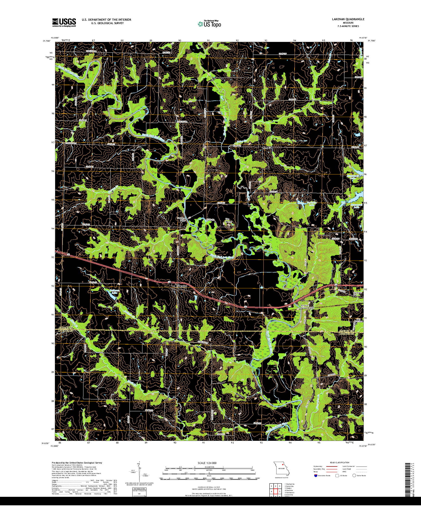 USGS US TOPO 7.5-MINUTE MAP FOR LAKENAN, MO 2017