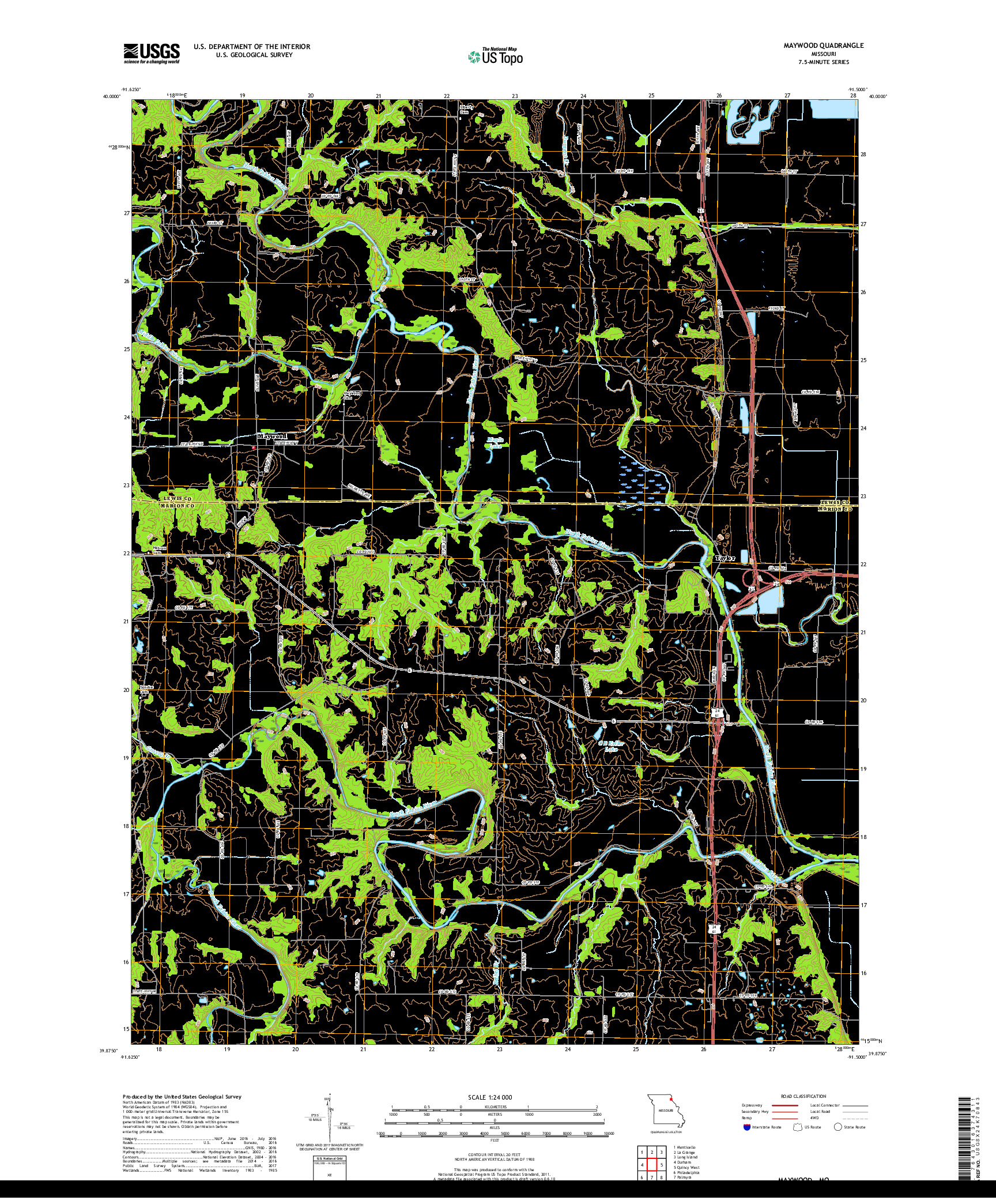 USGS US TOPO 7.5-MINUTE MAP FOR MAYWOOD, MO 2017