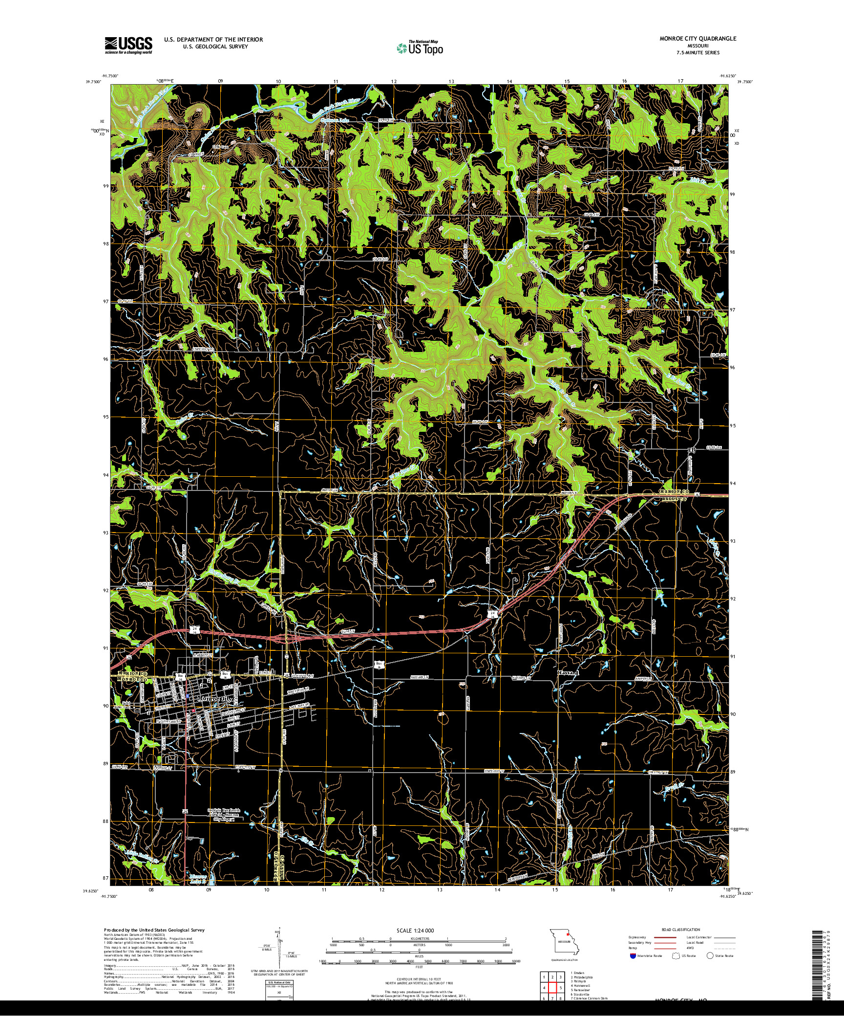 USGS US TOPO 7.5-MINUTE MAP FOR MONROE CITY, MO 2017