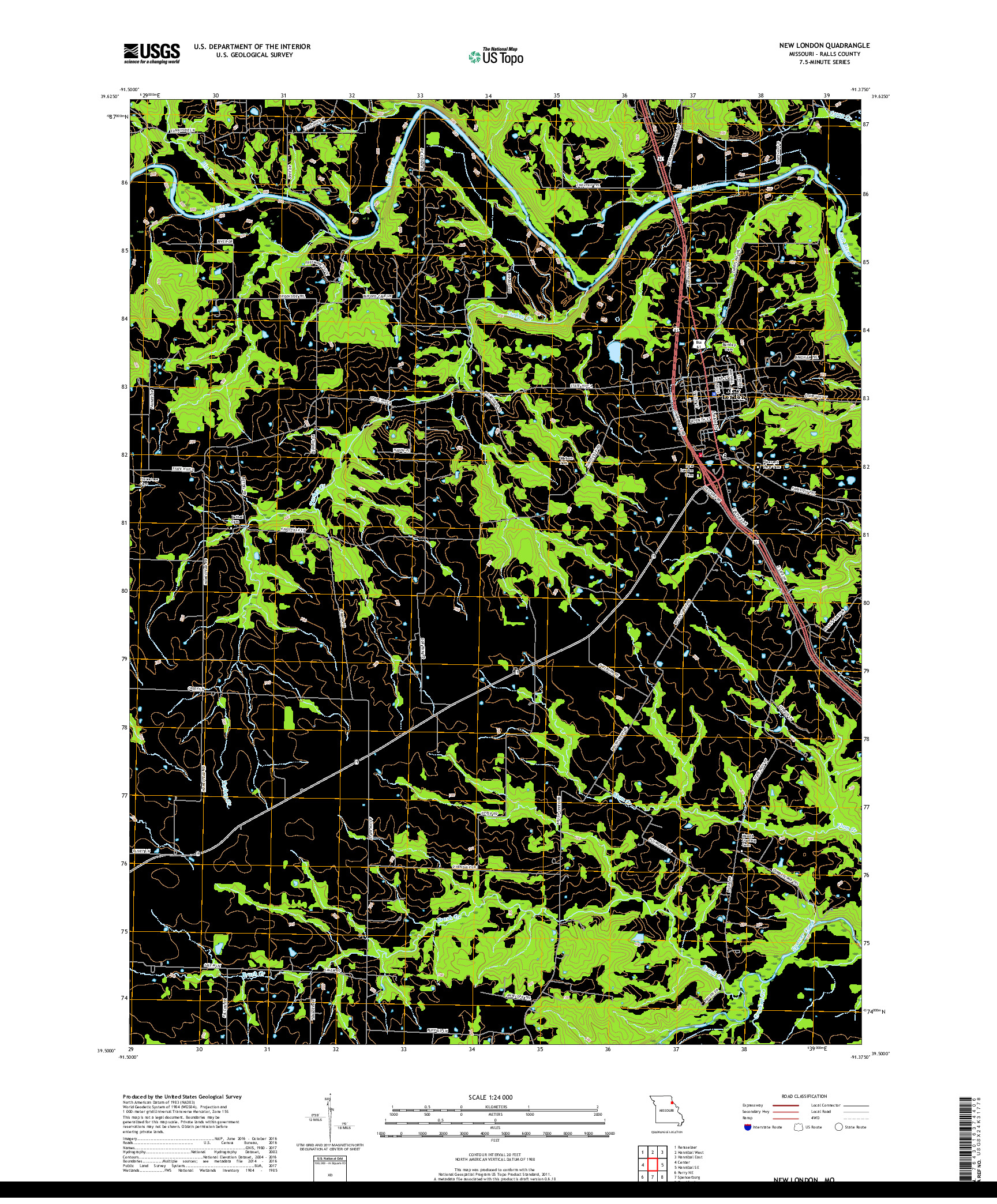 USGS US TOPO 7.5-MINUTE MAP FOR NEW LONDON, MO 2017