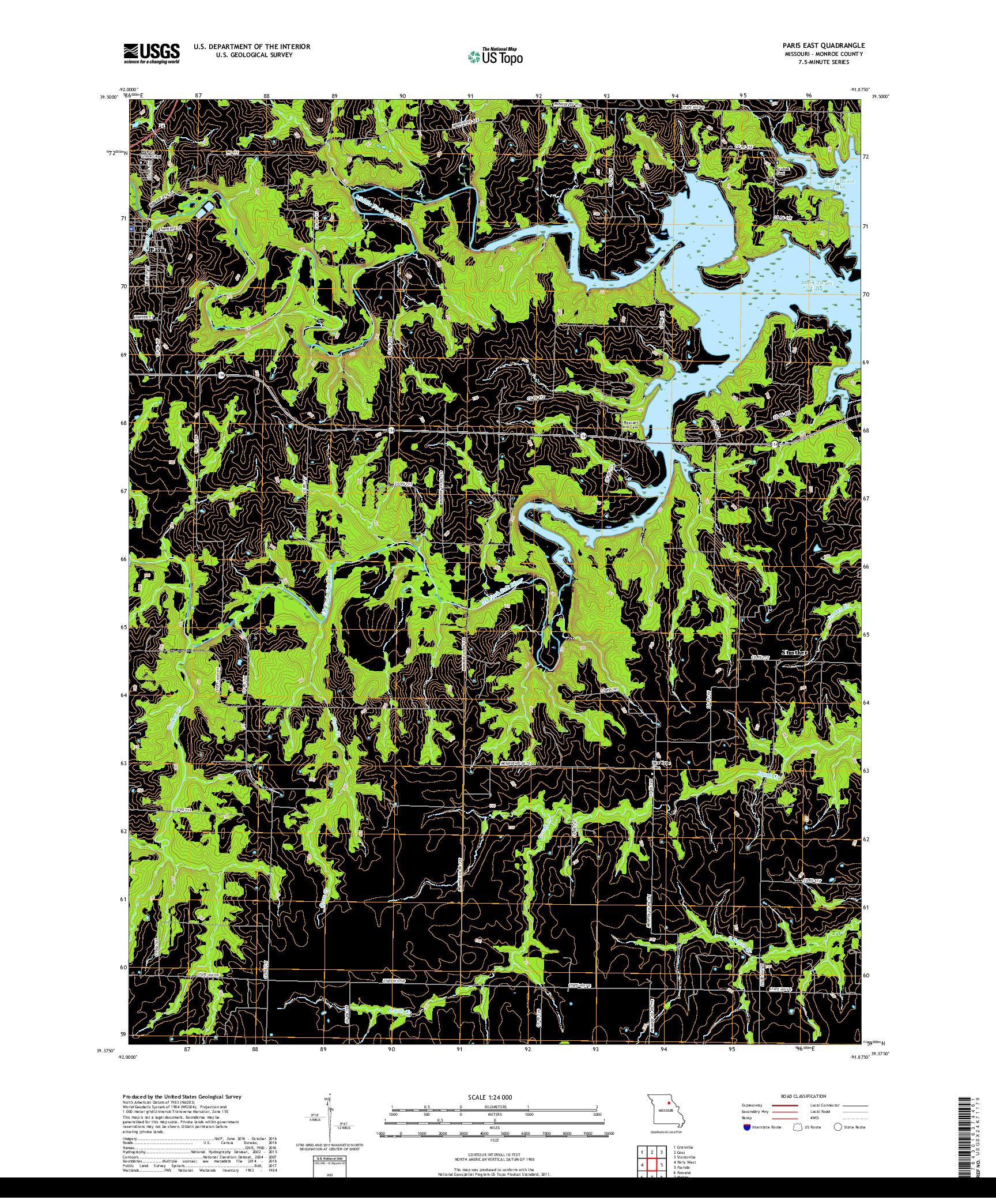 USGS US TOPO 7.5-MINUTE MAP FOR PARIS EAST, MO 2017