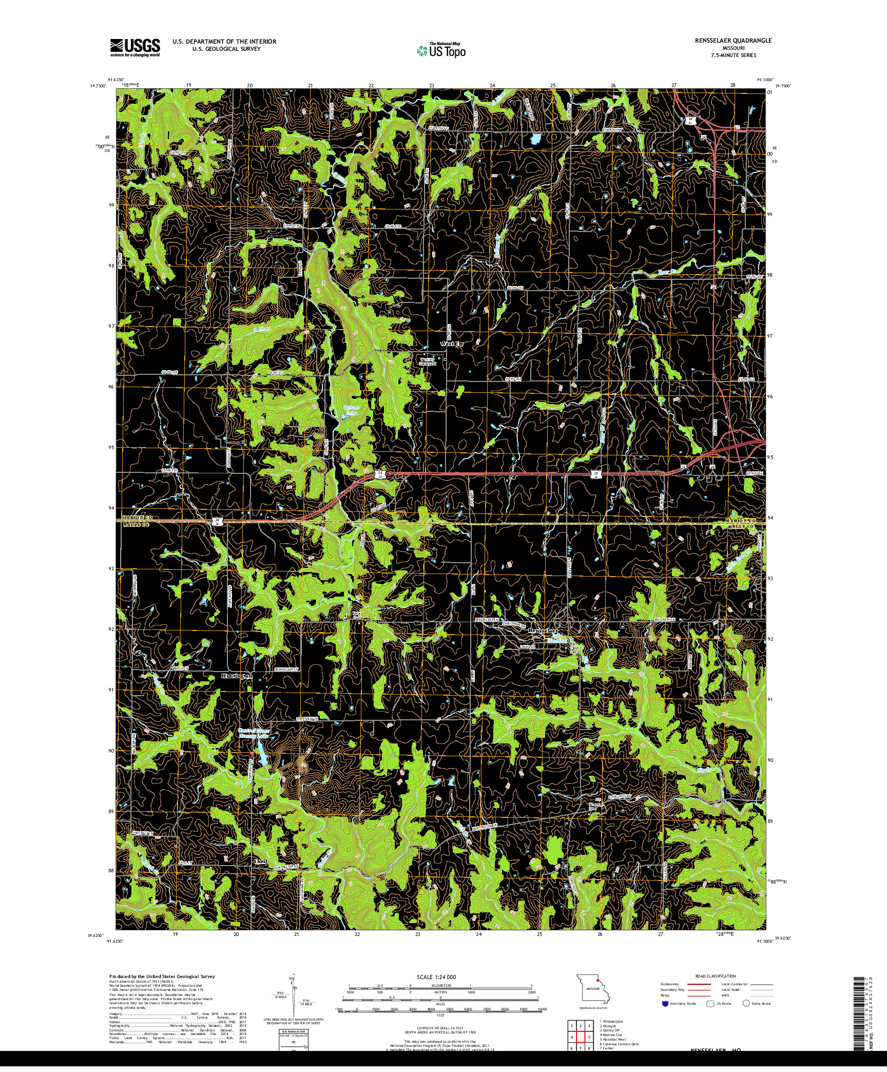 USGS US TOPO 7.5-MINUTE MAP FOR RENSSELAER, MO 2017
