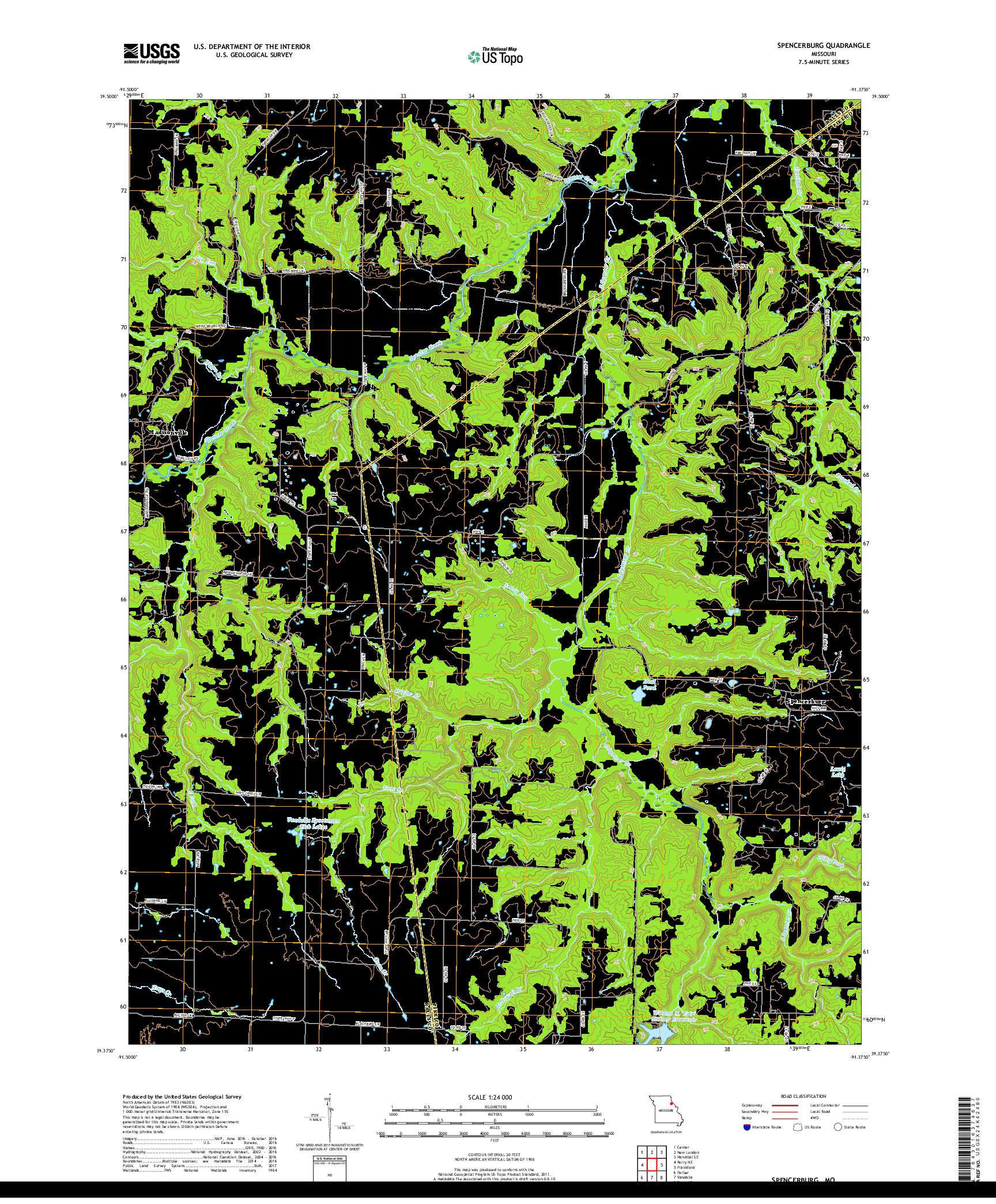 USGS US TOPO 7.5-MINUTE MAP FOR SPENCERBURG, MO 2017