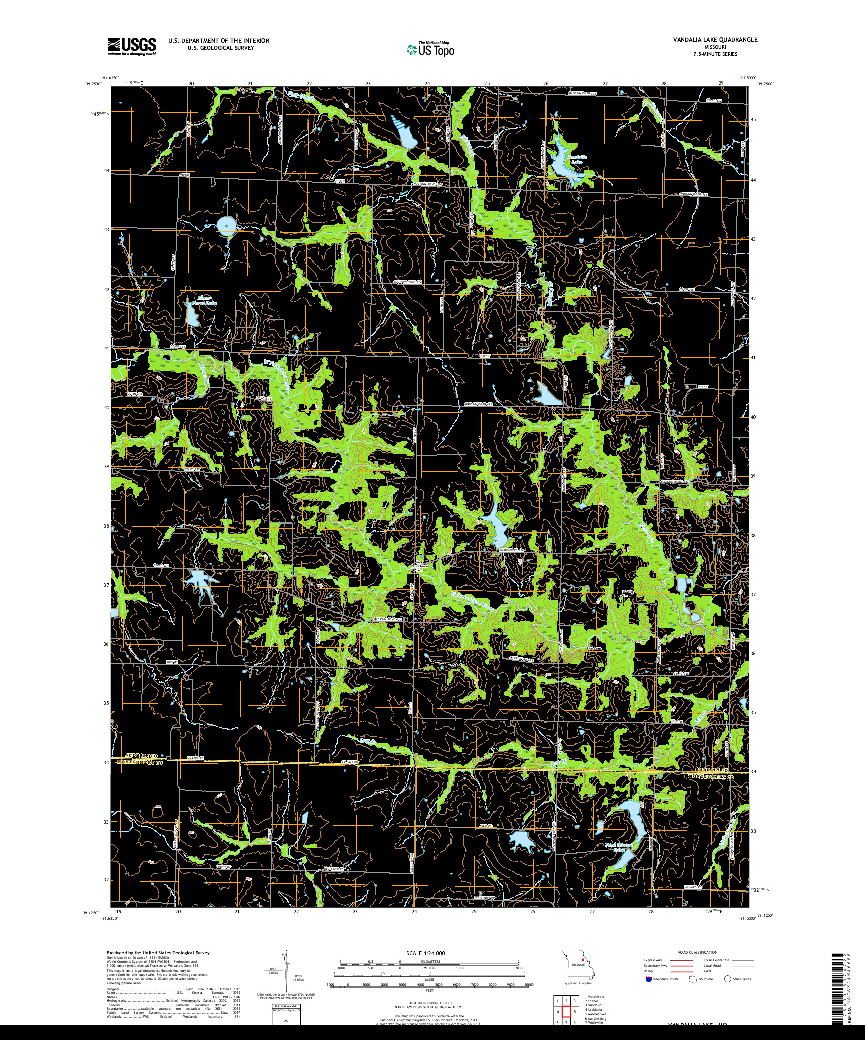 USGS US TOPO 7.5-MINUTE MAP FOR VANDALIA LAKE, MO 2017