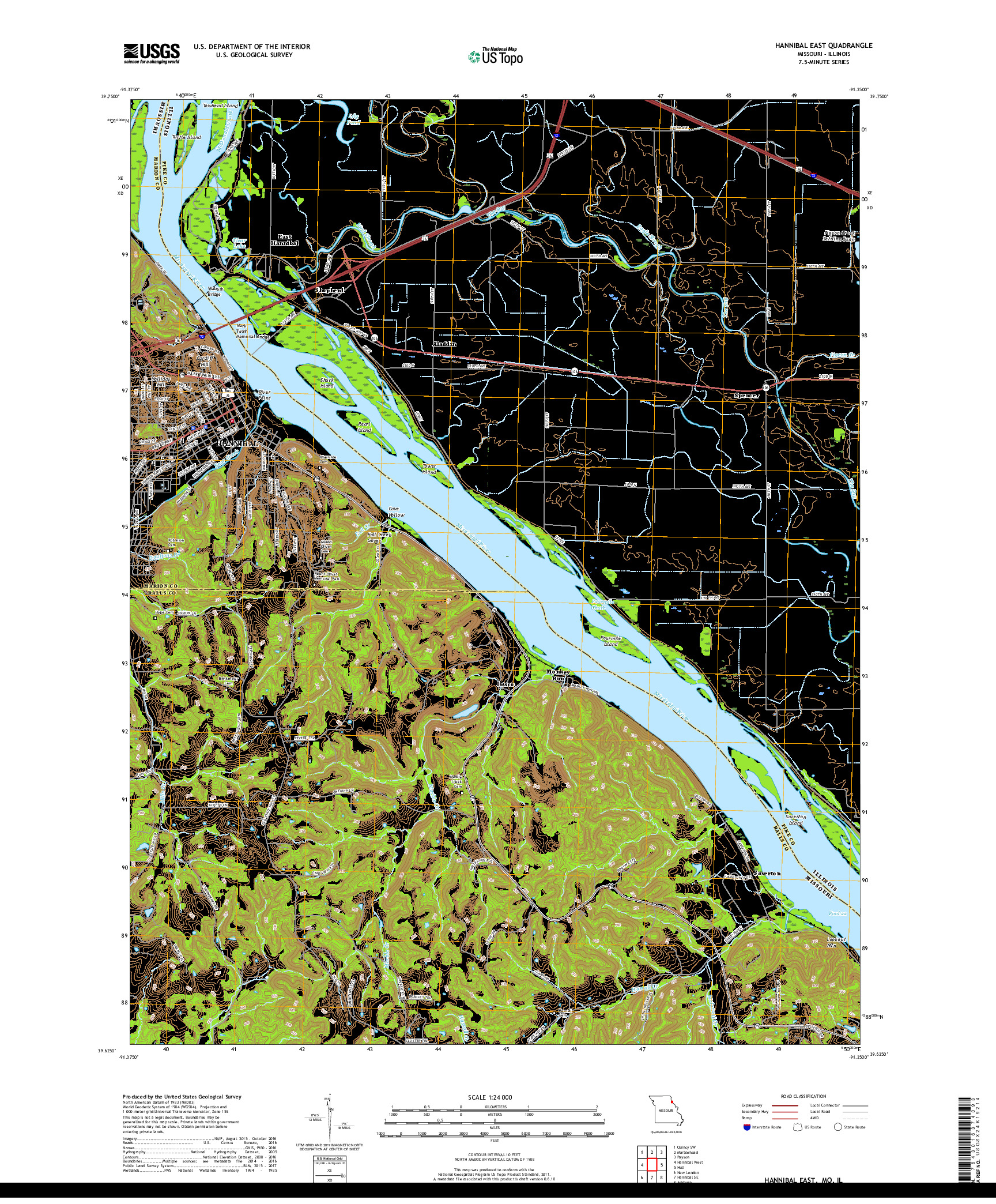 USGS US TOPO 7.5-MINUTE MAP FOR HANNIBAL EAST, MO,IL 2017