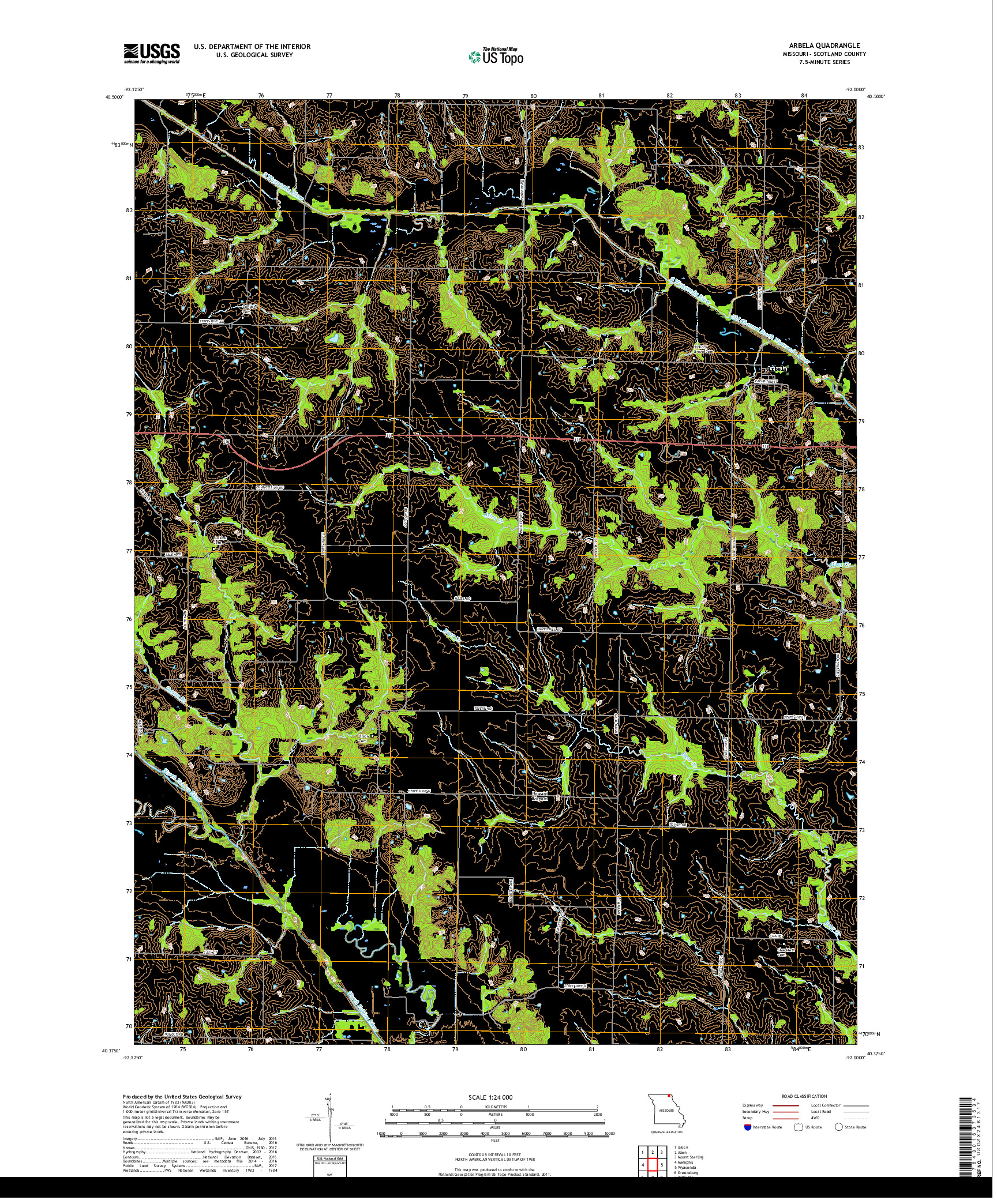 USGS US TOPO 7.5-MINUTE MAP FOR ARBELA, MO 2017