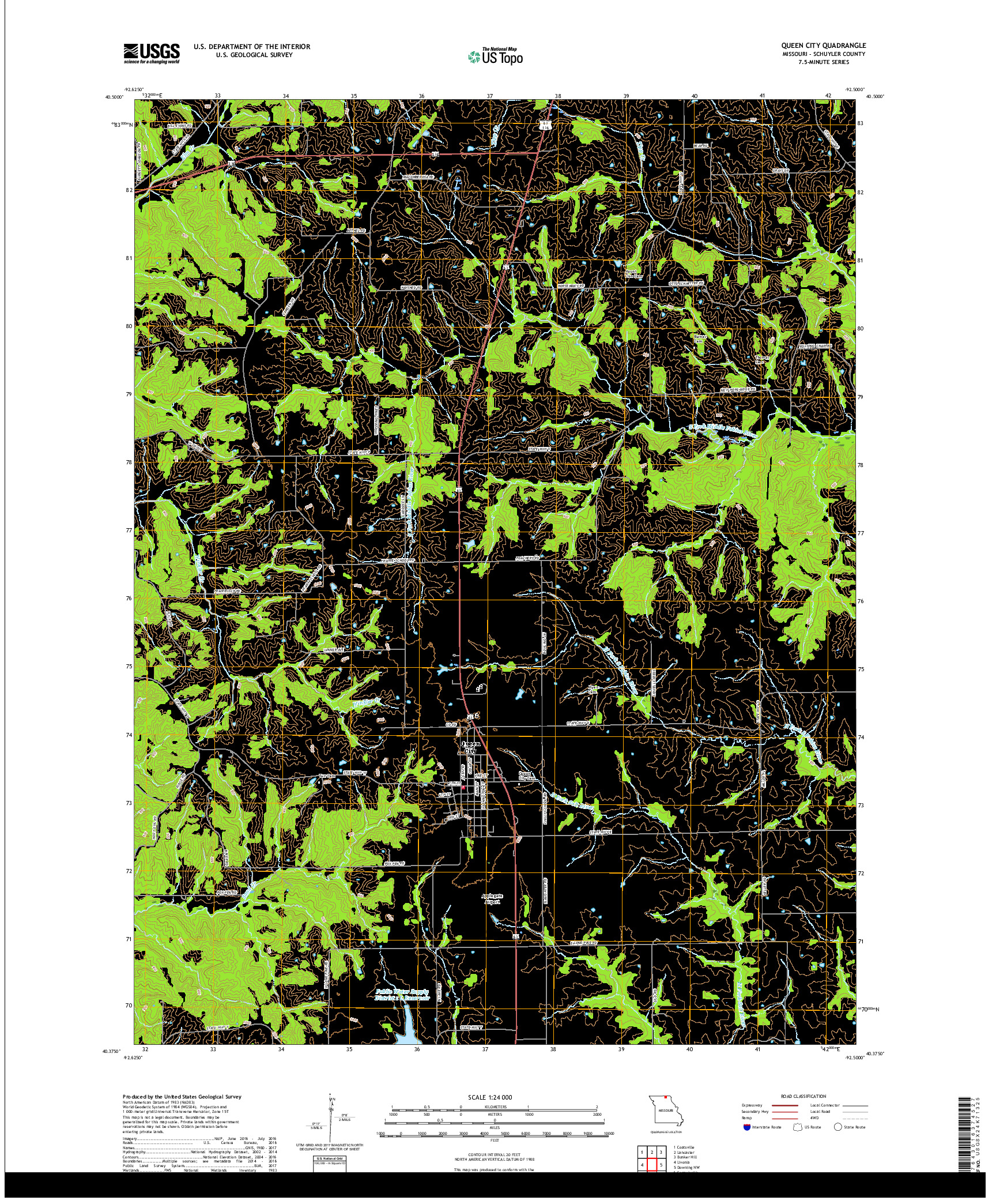 USGS US TOPO 7.5-MINUTE MAP FOR QUEEN CITY, MO 2017