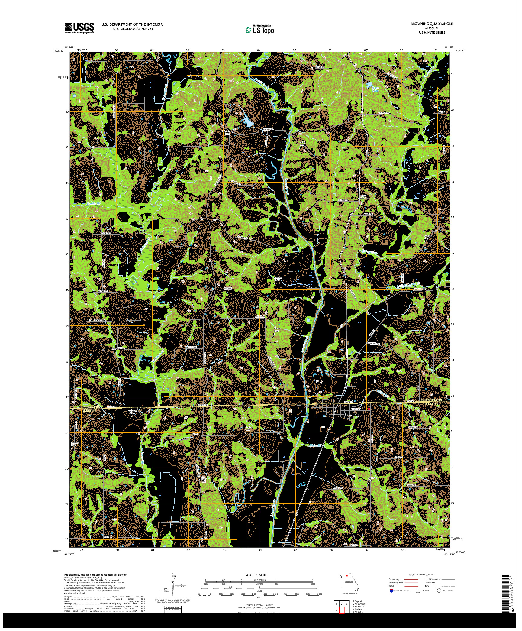 USGS US TOPO 7.5-MINUTE MAP FOR BROWNING, MO 2017