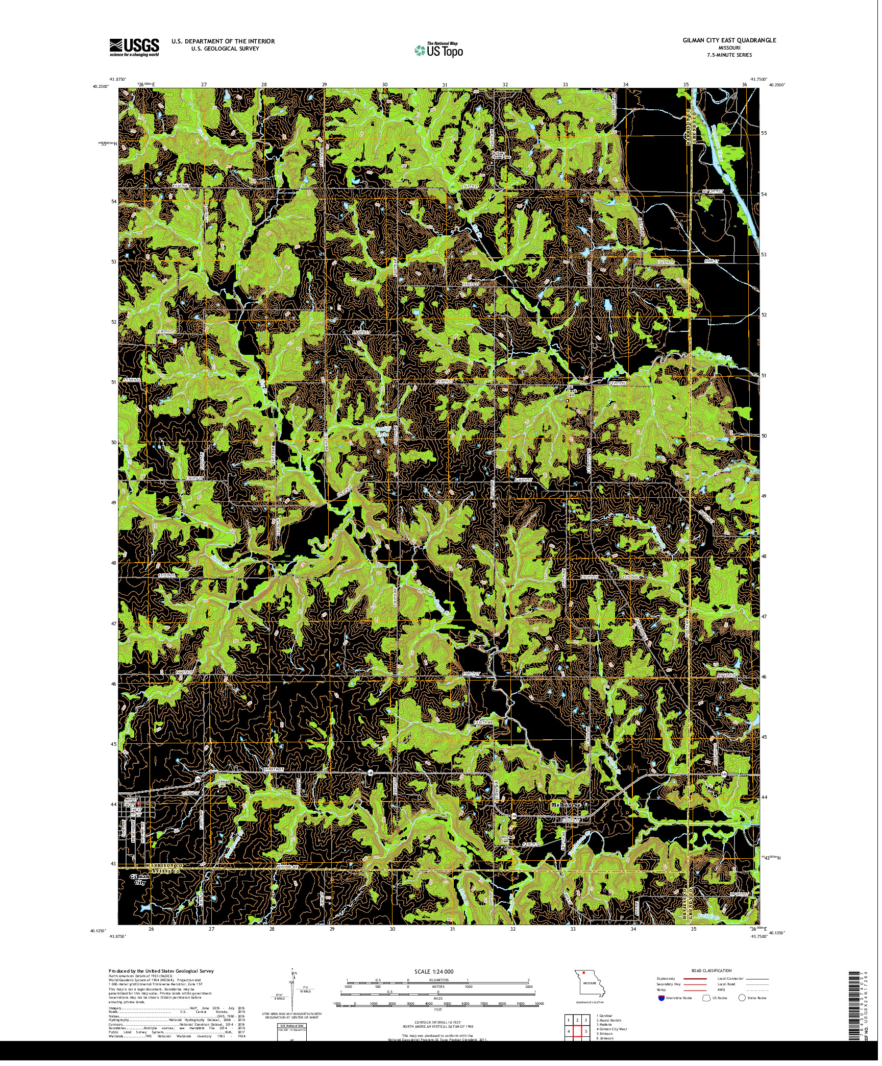 USGS US TOPO 7.5-MINUTE MAP FOR GILMAN CITY EAST, MO 2017