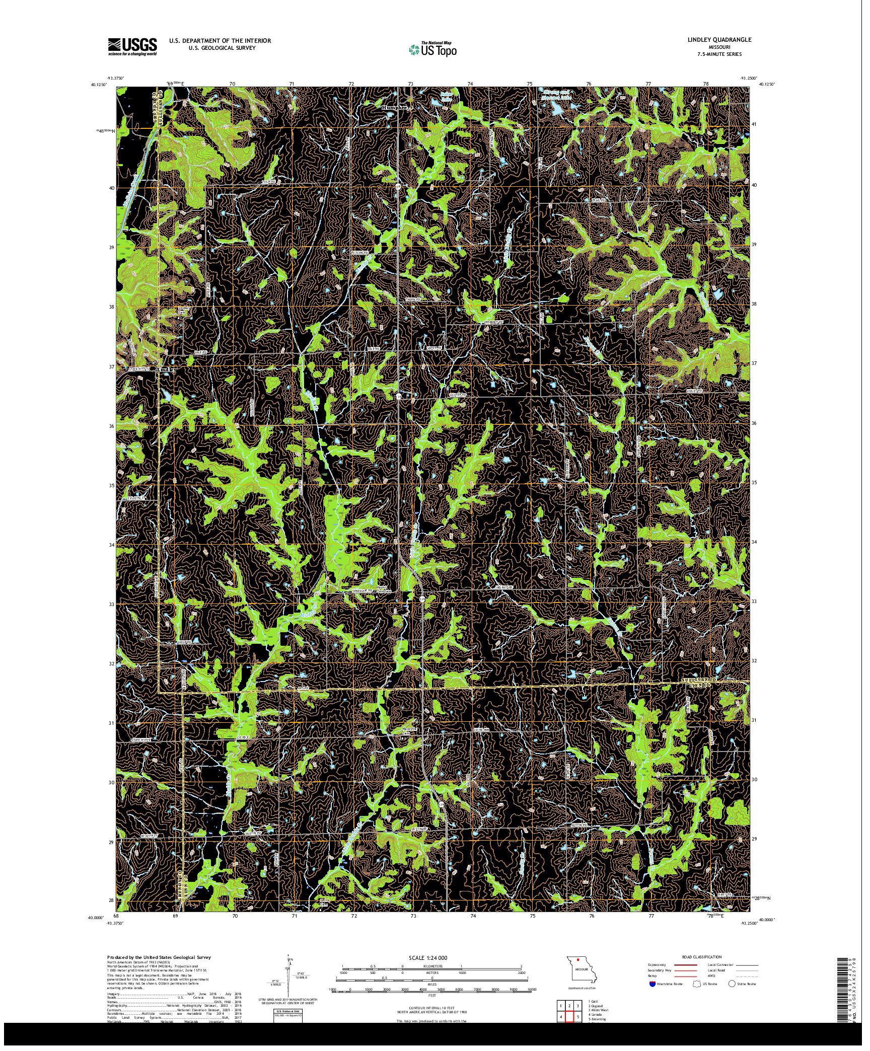 USGS US TOPO 7.5-MINUTE MAP FOR LINDLEY, MO 2017