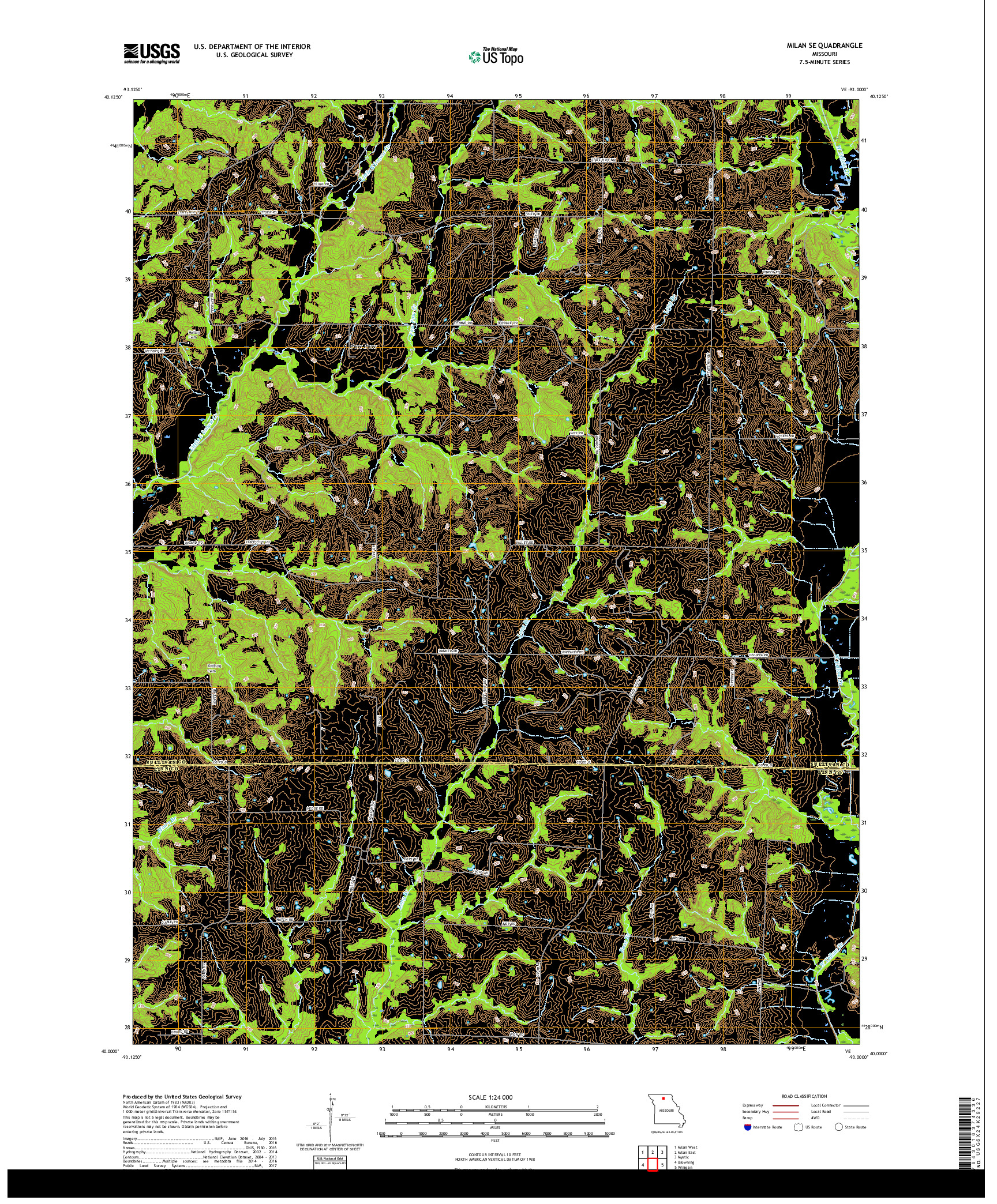 USGS US TOPO 7.5-MINUTE MAP FOR MILAN SE, MO 2017