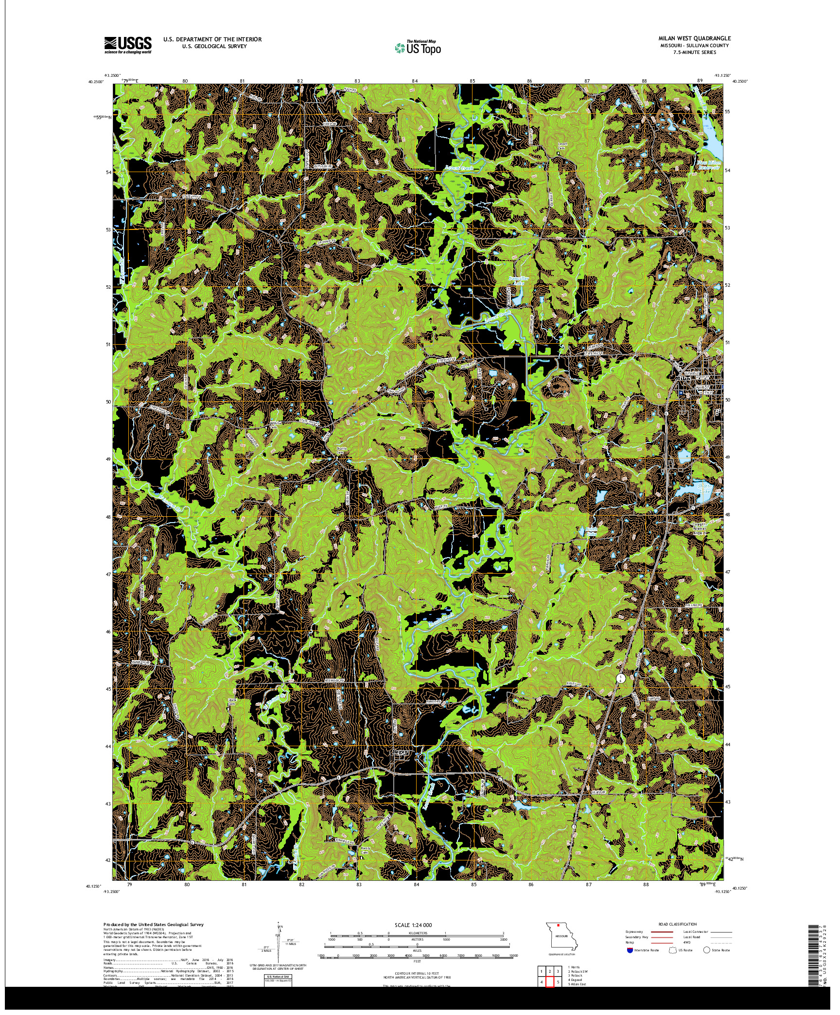 USGS US TOPO 7.5-MINUTE MAP FOR MILAN WEST, MO 2017