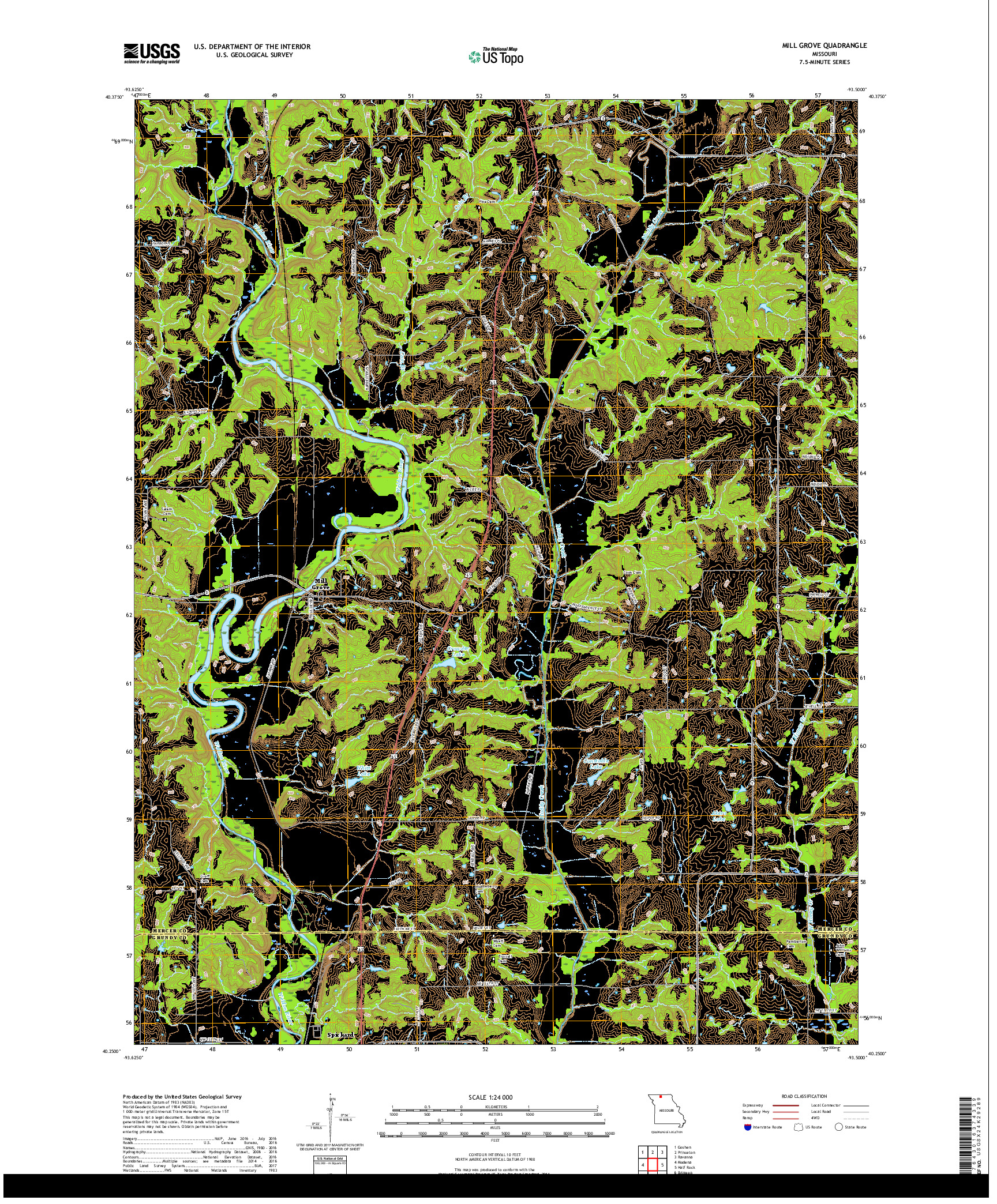 USGS US TOPO 7.5-MINUTE MAP FOR MILL GROVE, MO 2017