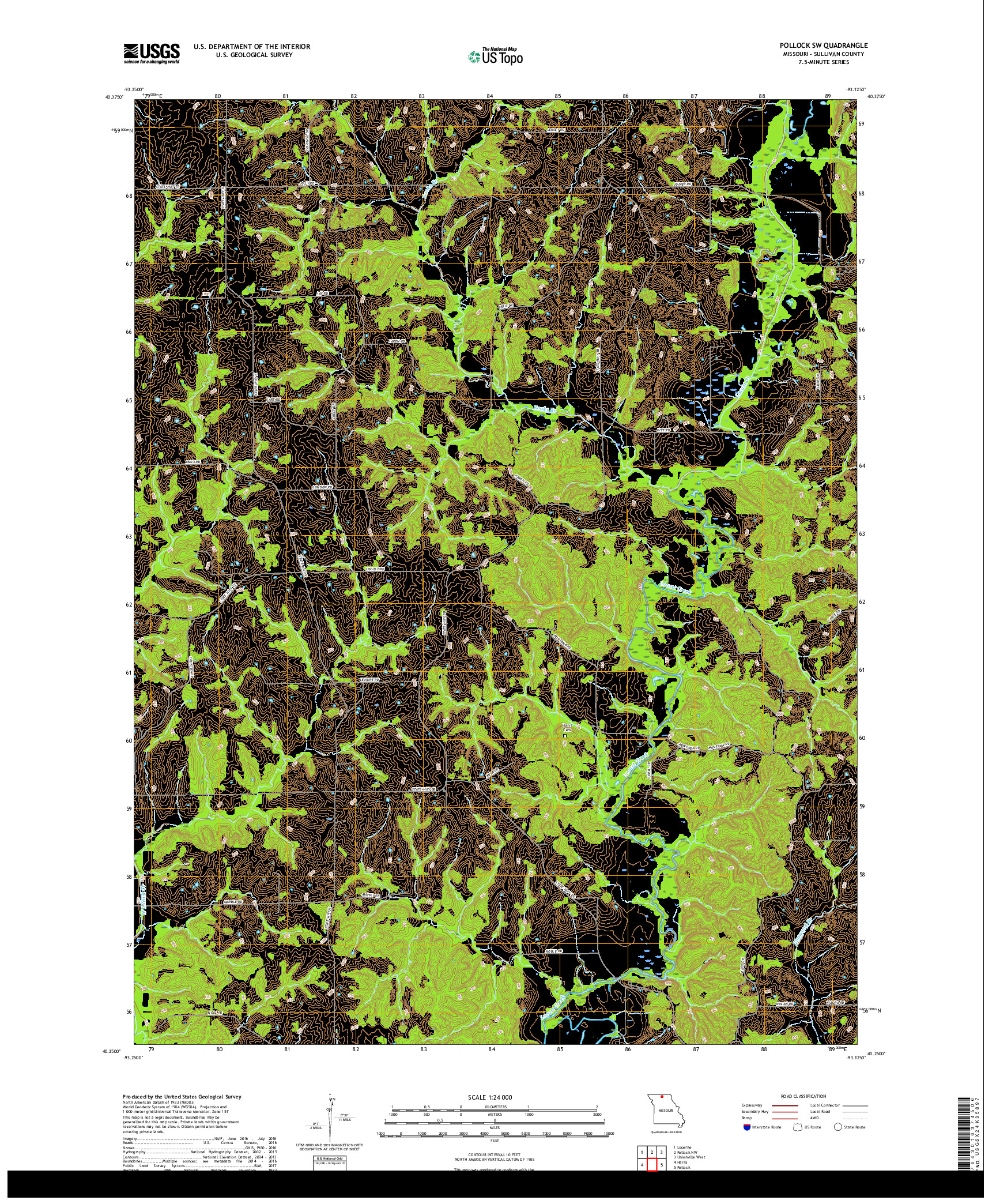 USGS US TOPO 7.5-MINUTE MAP FOR POLLOCK SW, MO 2017