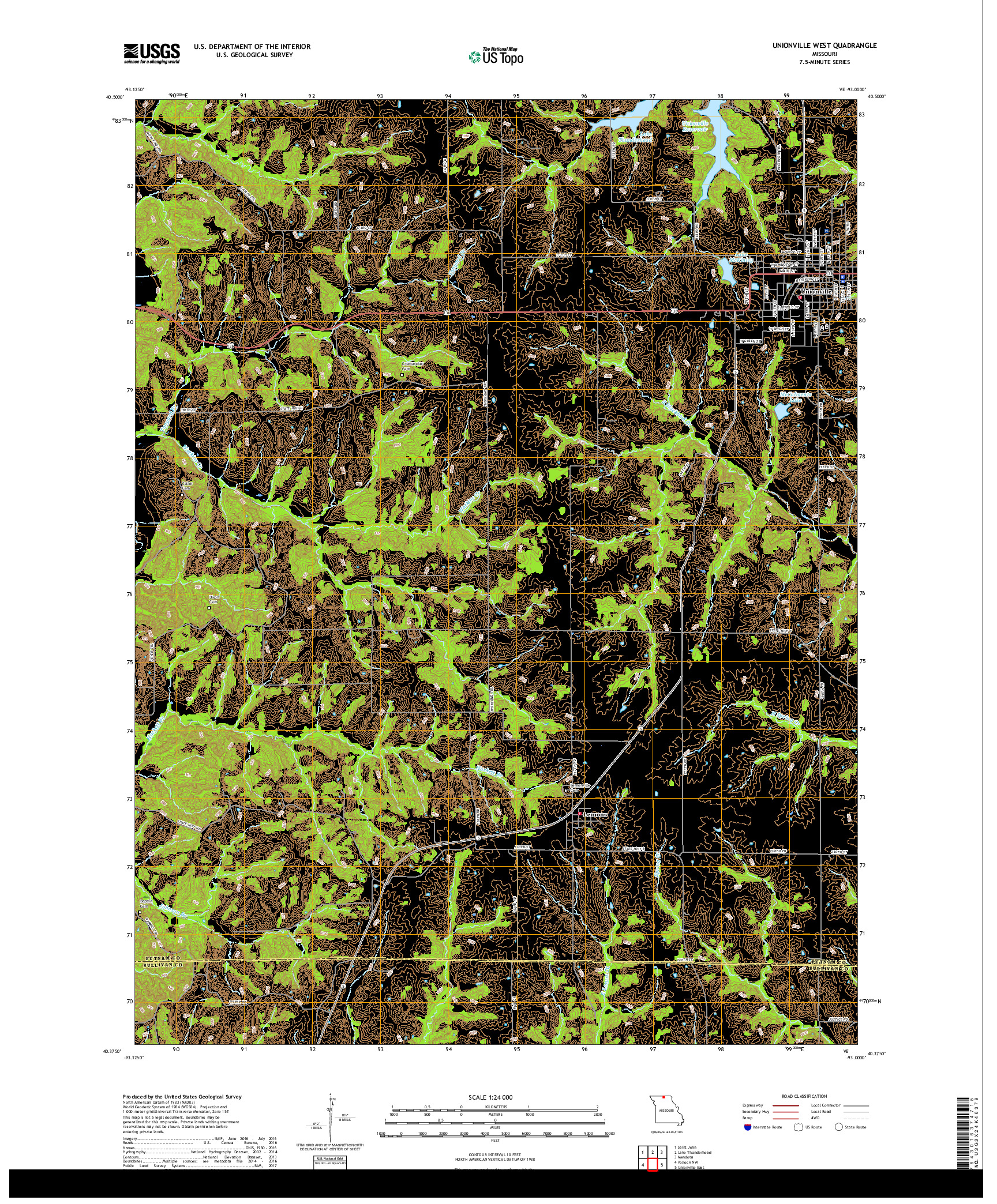 USGS US TOPO 7.5-MINUTE MAP FOR UNIONVILLE WEST, MO 2017