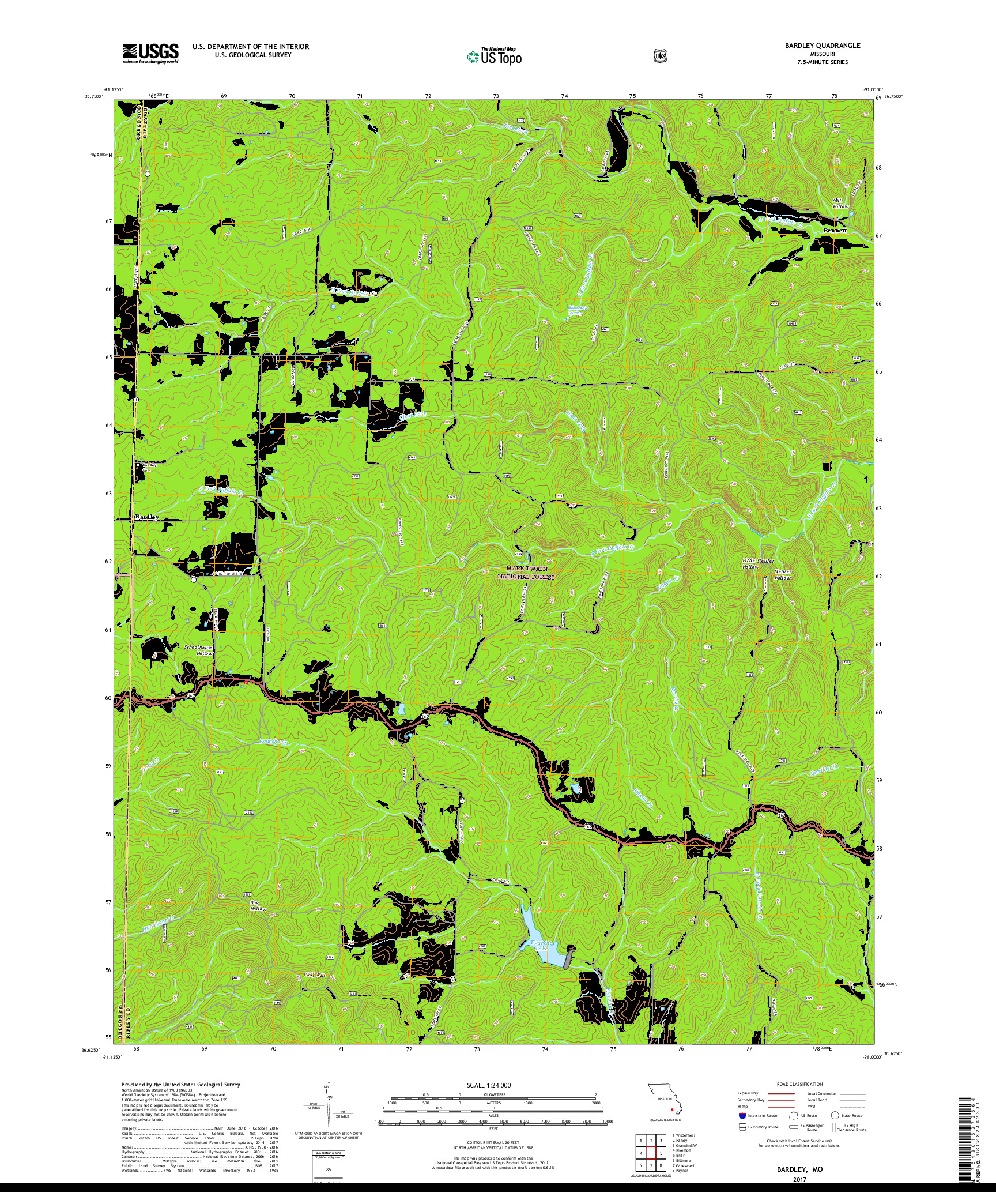 USGS US TOPO 7.5-MINUTE MAP FOR BARDLEY, MO 2017