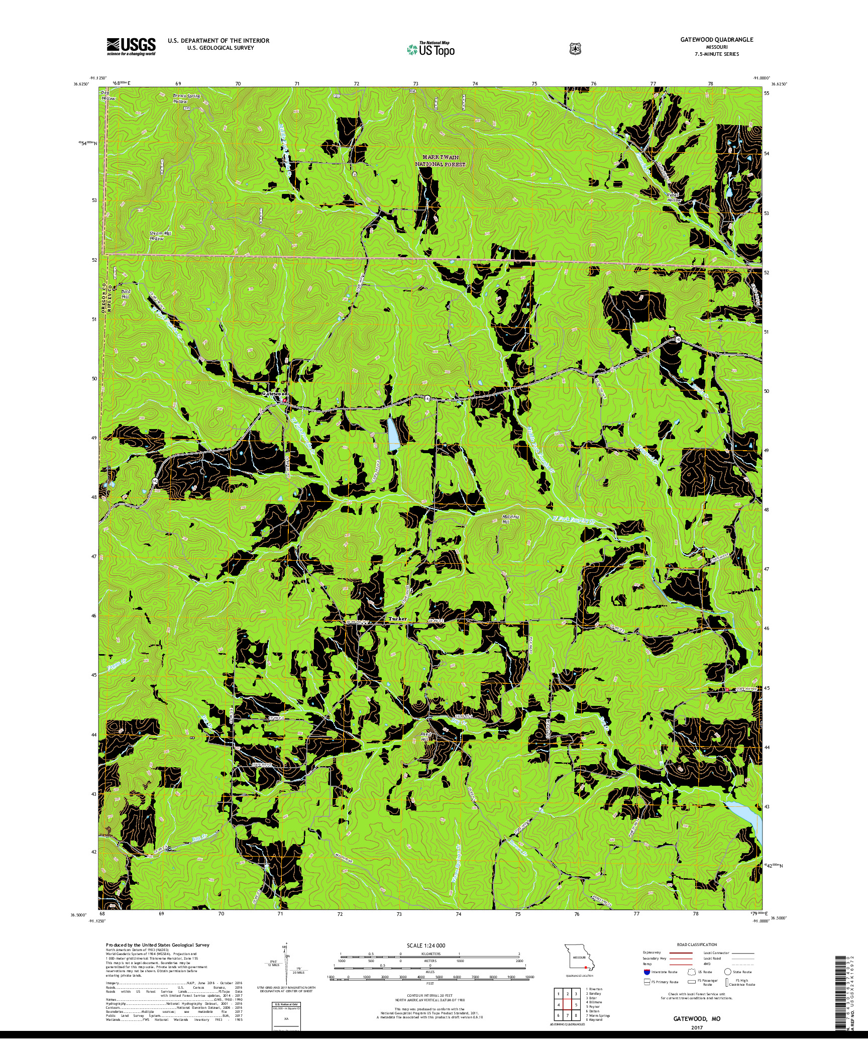 USGS US TOPO 7.5-MINUTE MAP FOR GATEWOOD, MO 2017