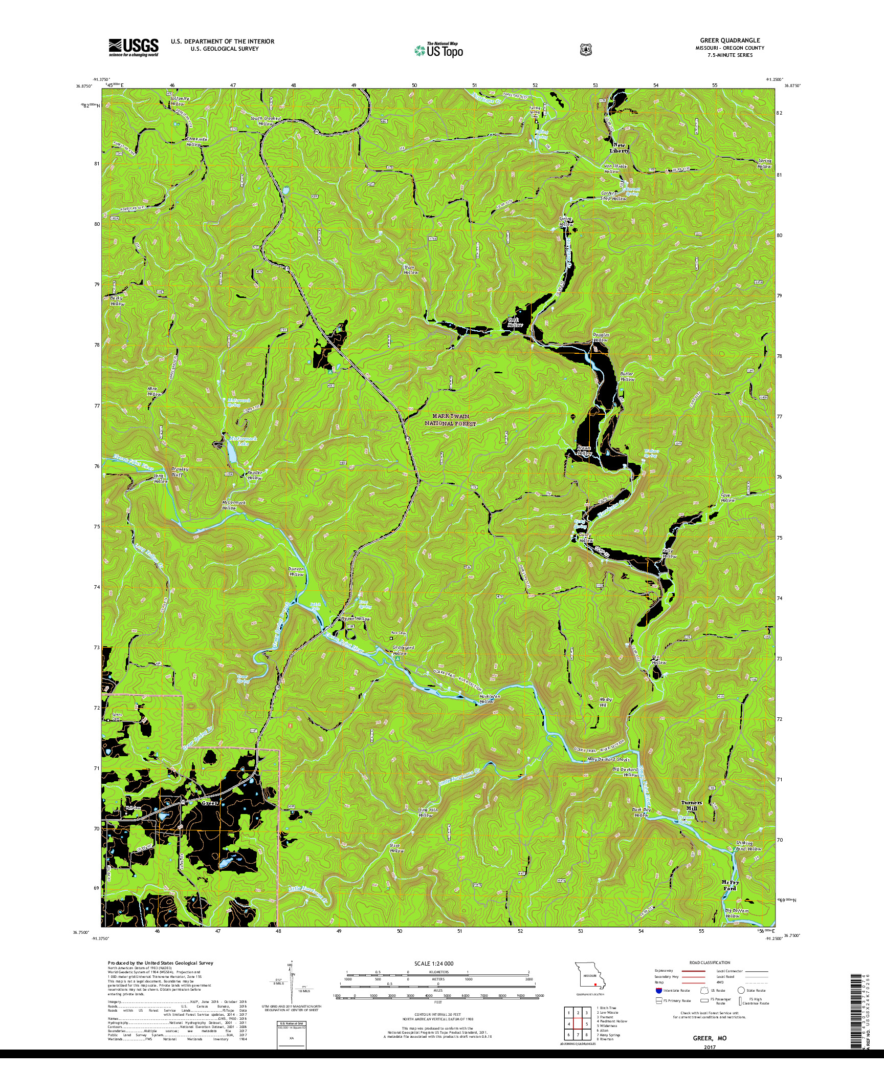 USGS US TOPO 7.5-MINUTE MAP FOR GREER, MO 2017