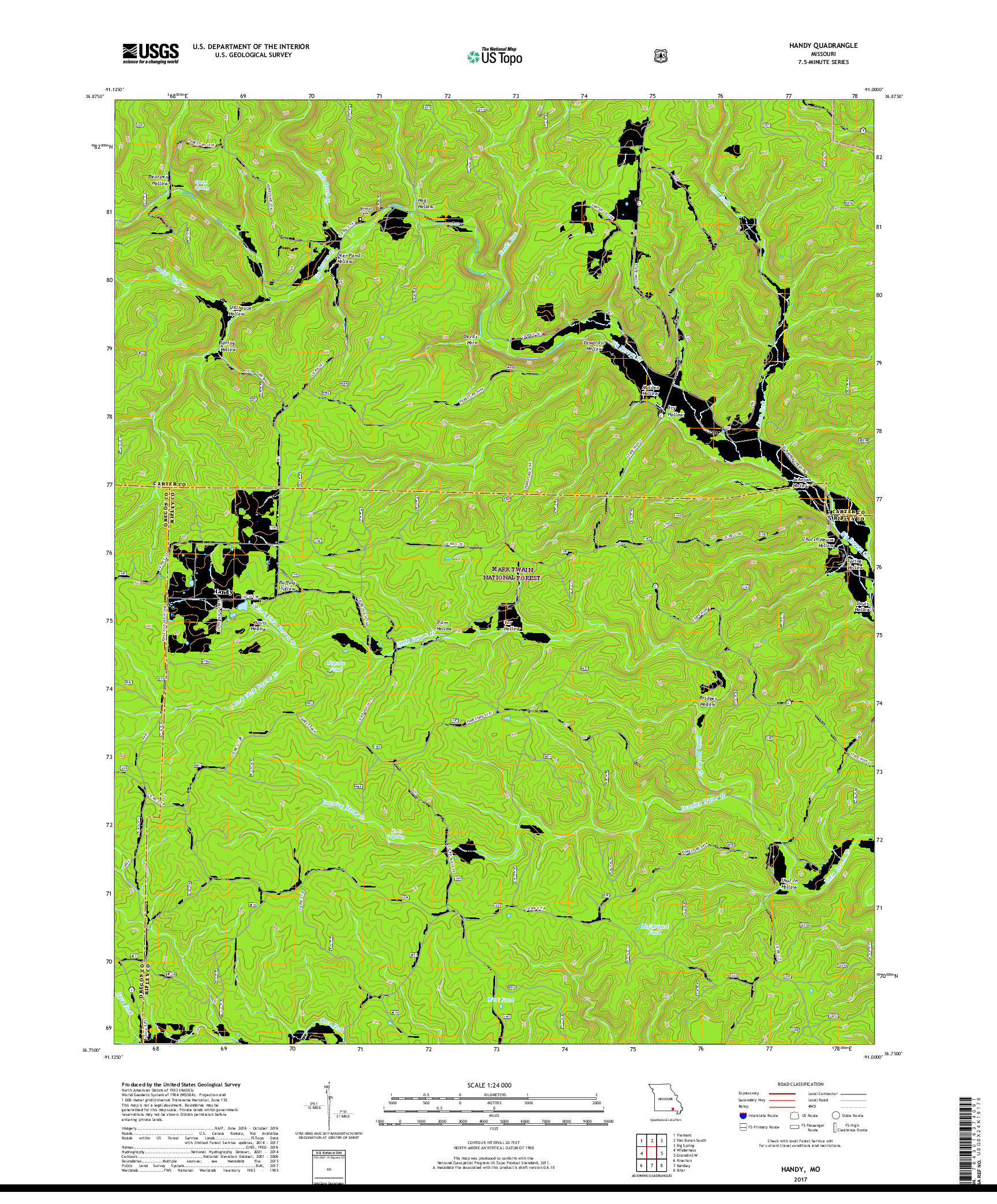 USGS US TOPO 7.5-MINUTE MAP FOR HANDY, MO 2017