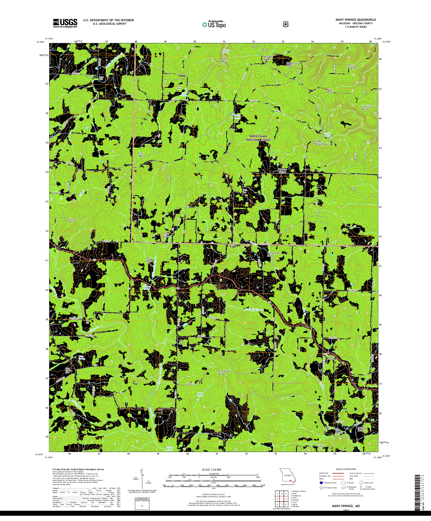 USGS US TOPO 7.5-MINUTE MAP FOR MANY SPRINGS, MO 2017