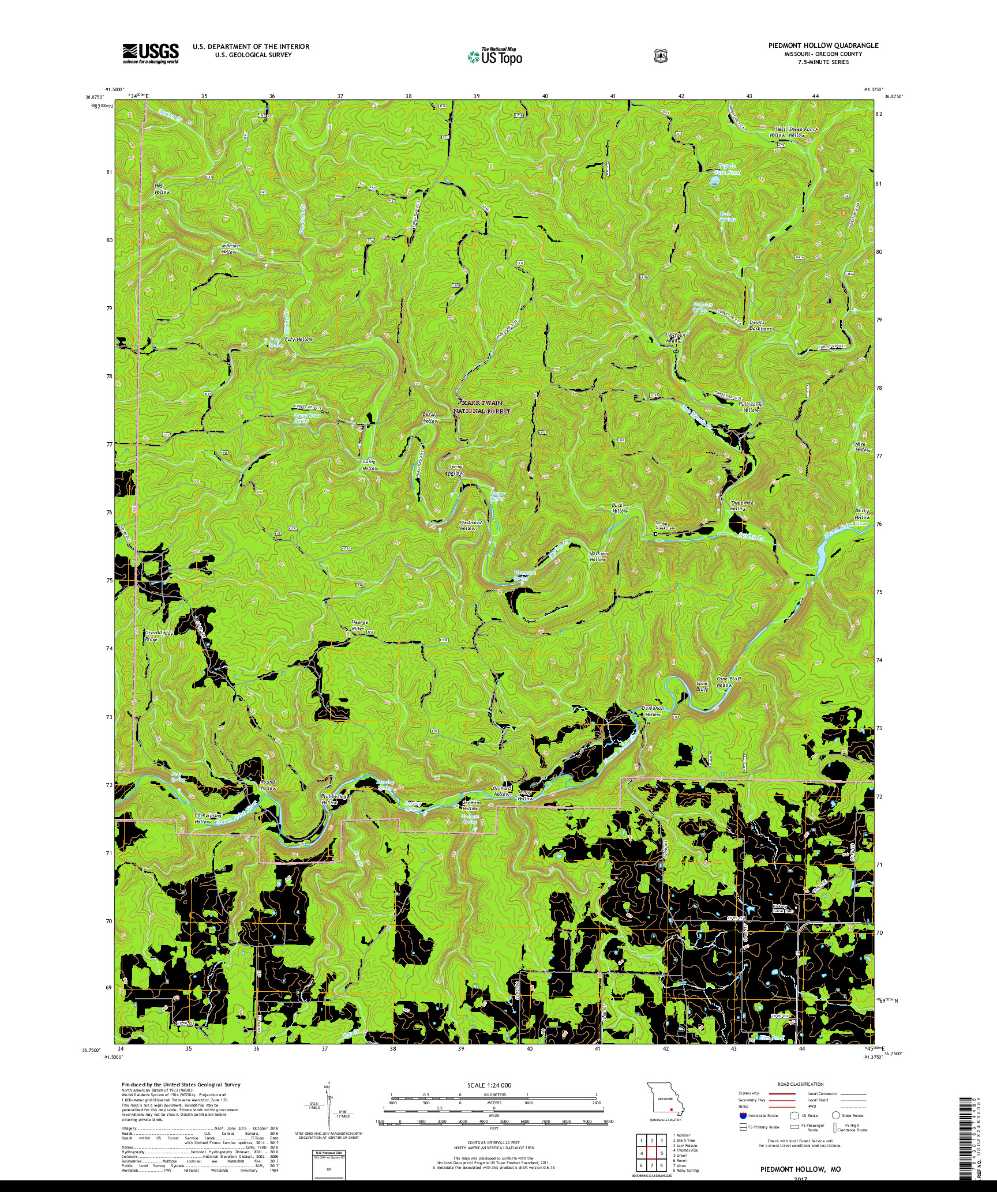 USGS US TOPO 7.5-MINUTE MAP FOR PIEDMONT HOLLOW, MO 2017