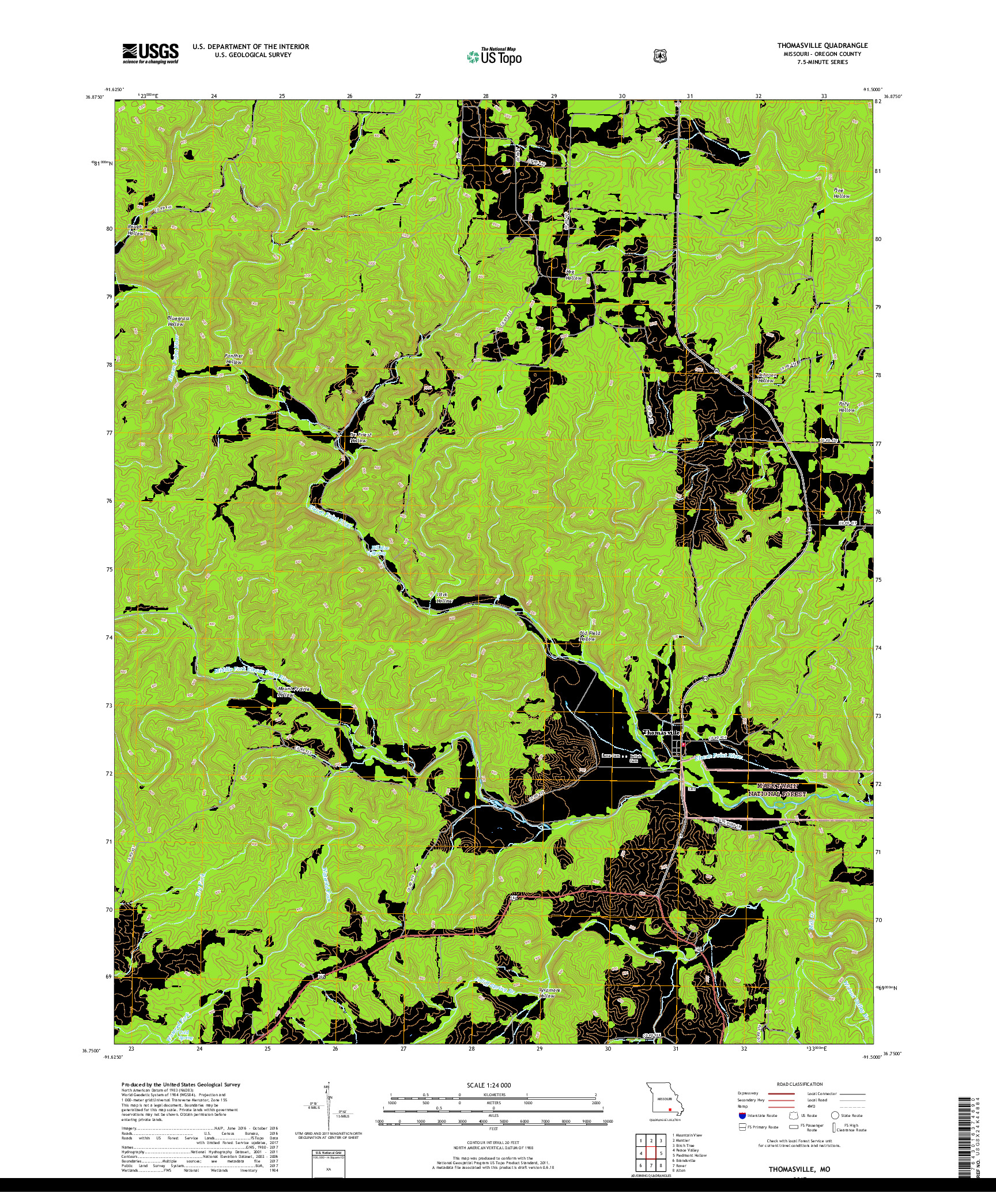 USGS US TOPO 7.5-MINUTE MAP FOR THOMASVILLE, MO 2017