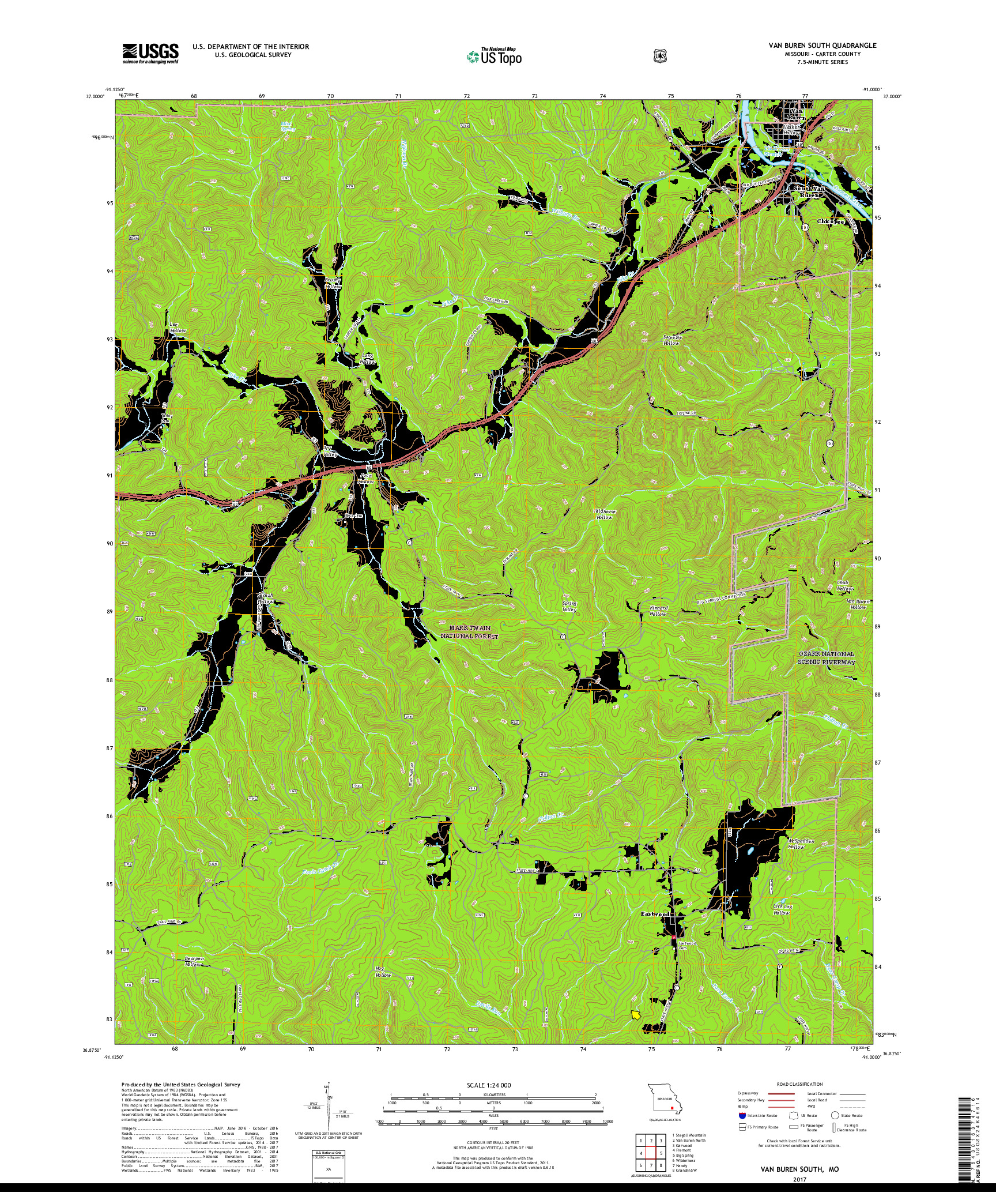 USGS US TOPO 7.5-MINUTE MAP FOR VAN BUREN SOUTH, MO 2017
