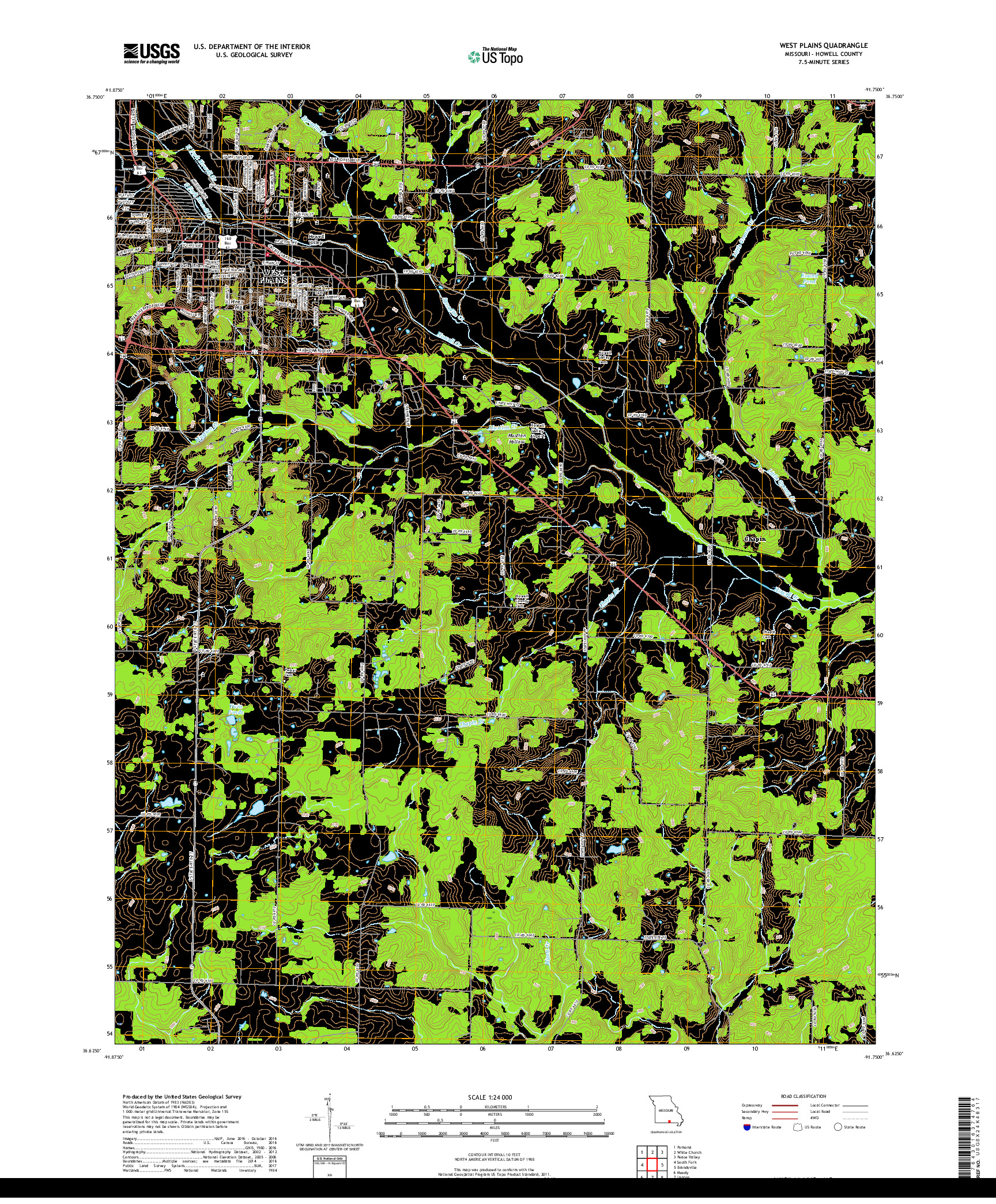 USGS US TOPO 7.5-MINUTE MAP FOR WEST PLAINS, MO 2017