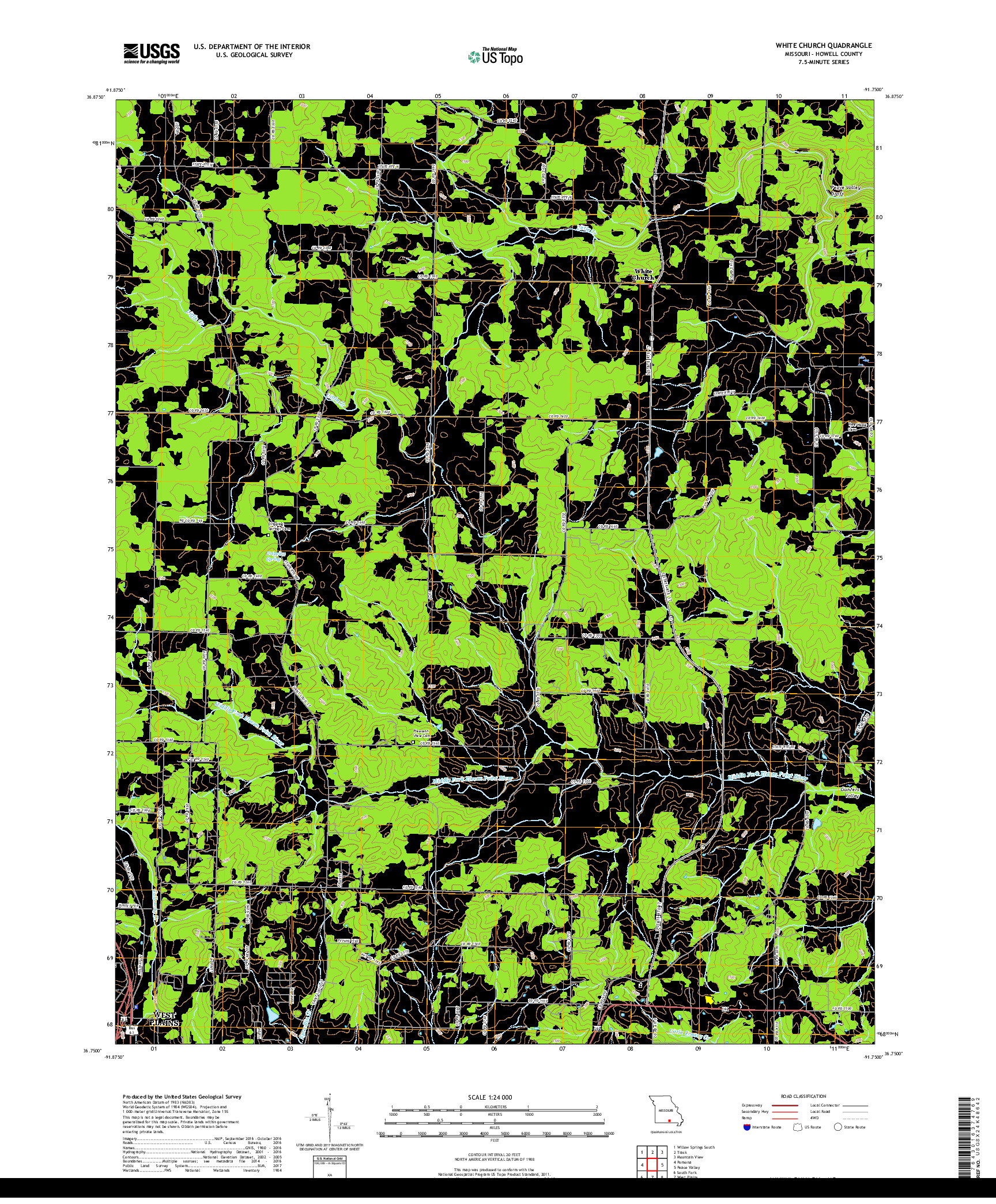 USGS US TOPO 7.5-MINUTE MAP FOR WHITE CHURCH, MO 2017