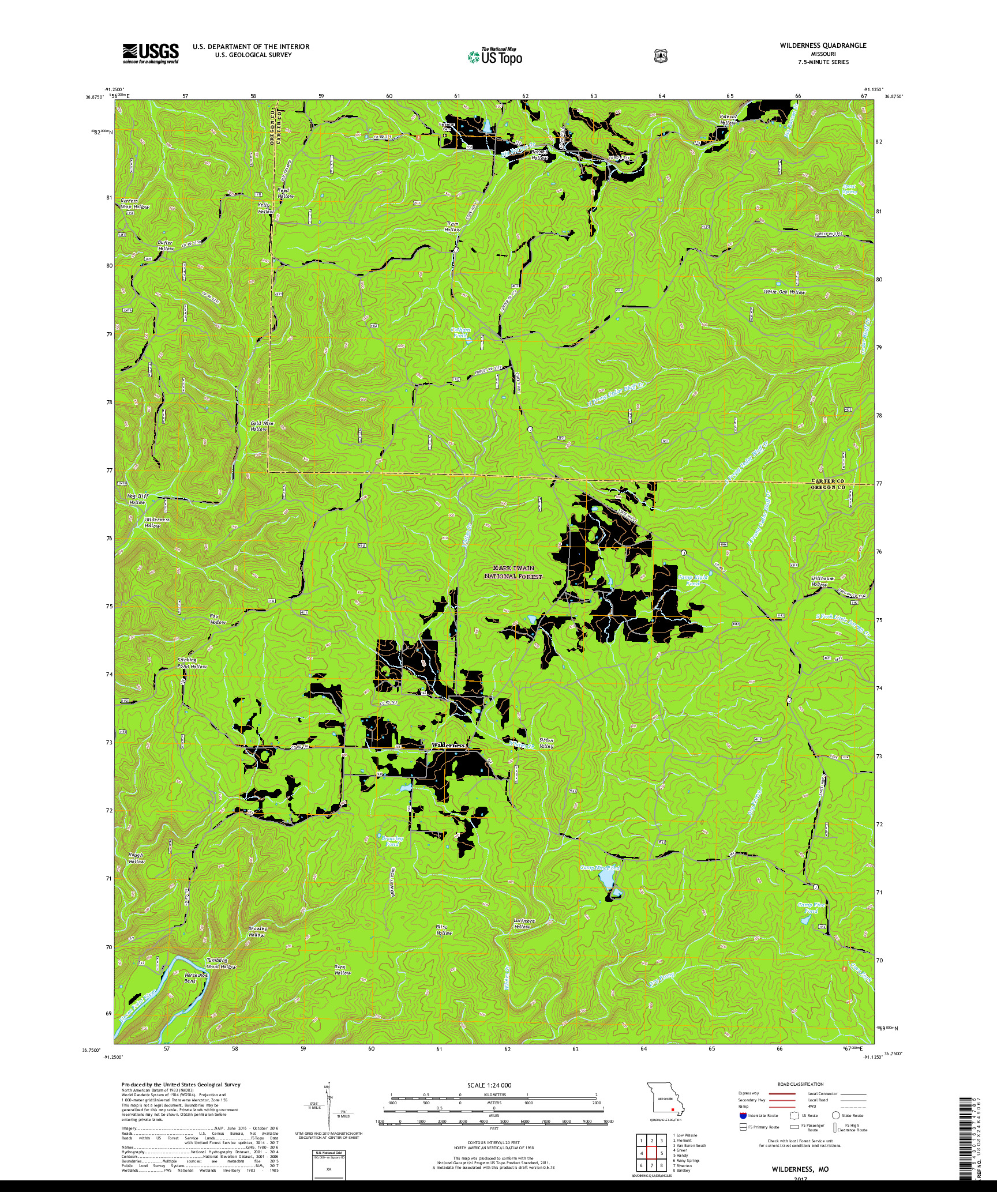 USGS US TOPO 7.5-MINUTE MAP FOR WILDERNESS, MO 2017