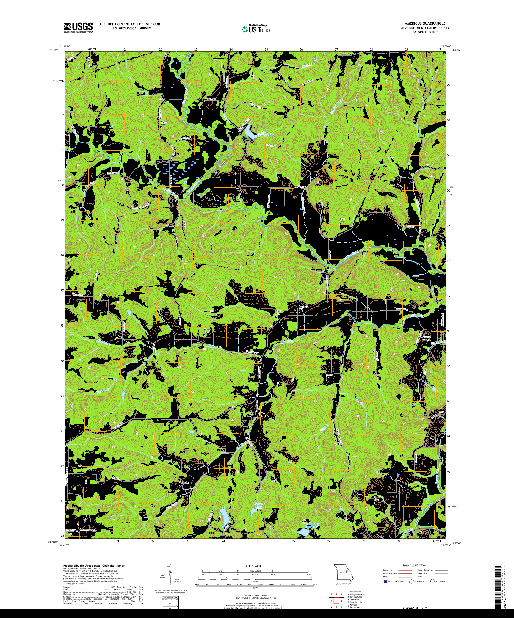 USGS US TOPO 7.5-MINUTE MAP FOR AMERICUS, MO 2017