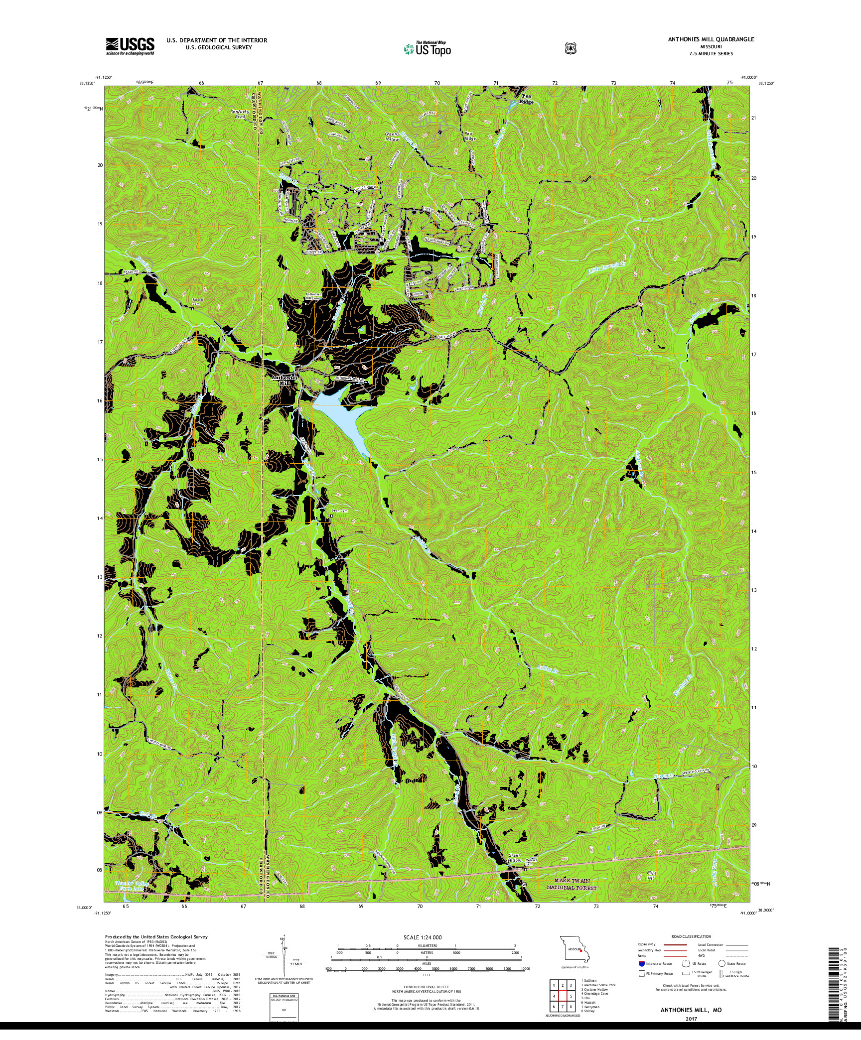 USGS US TOPO 7.5-MINUTE MAP FOR ANTHONIES MILL, MO 2017