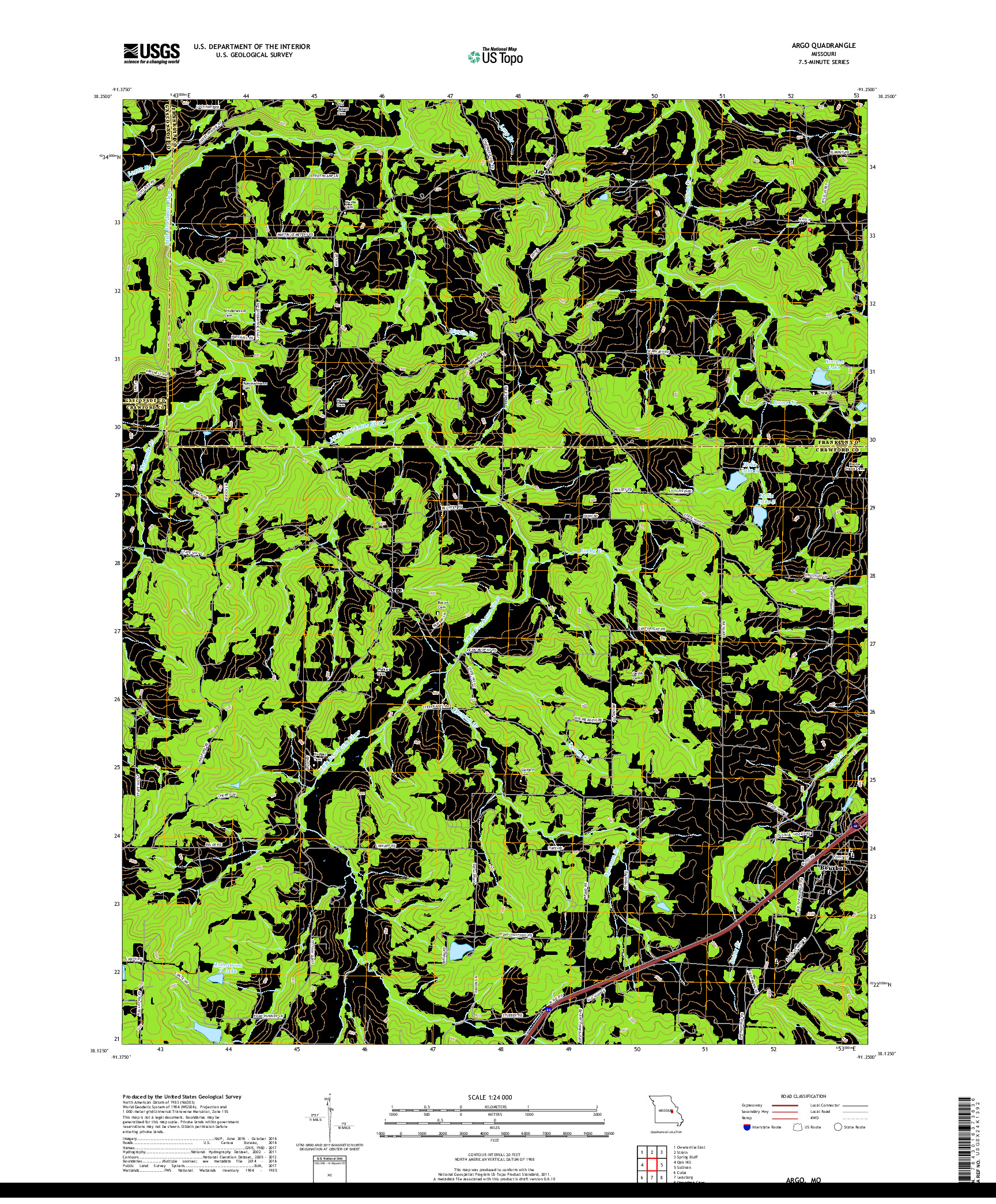 USGS US TOPO 7.5-MINUTE MAP FOR ARGO, MO 2017