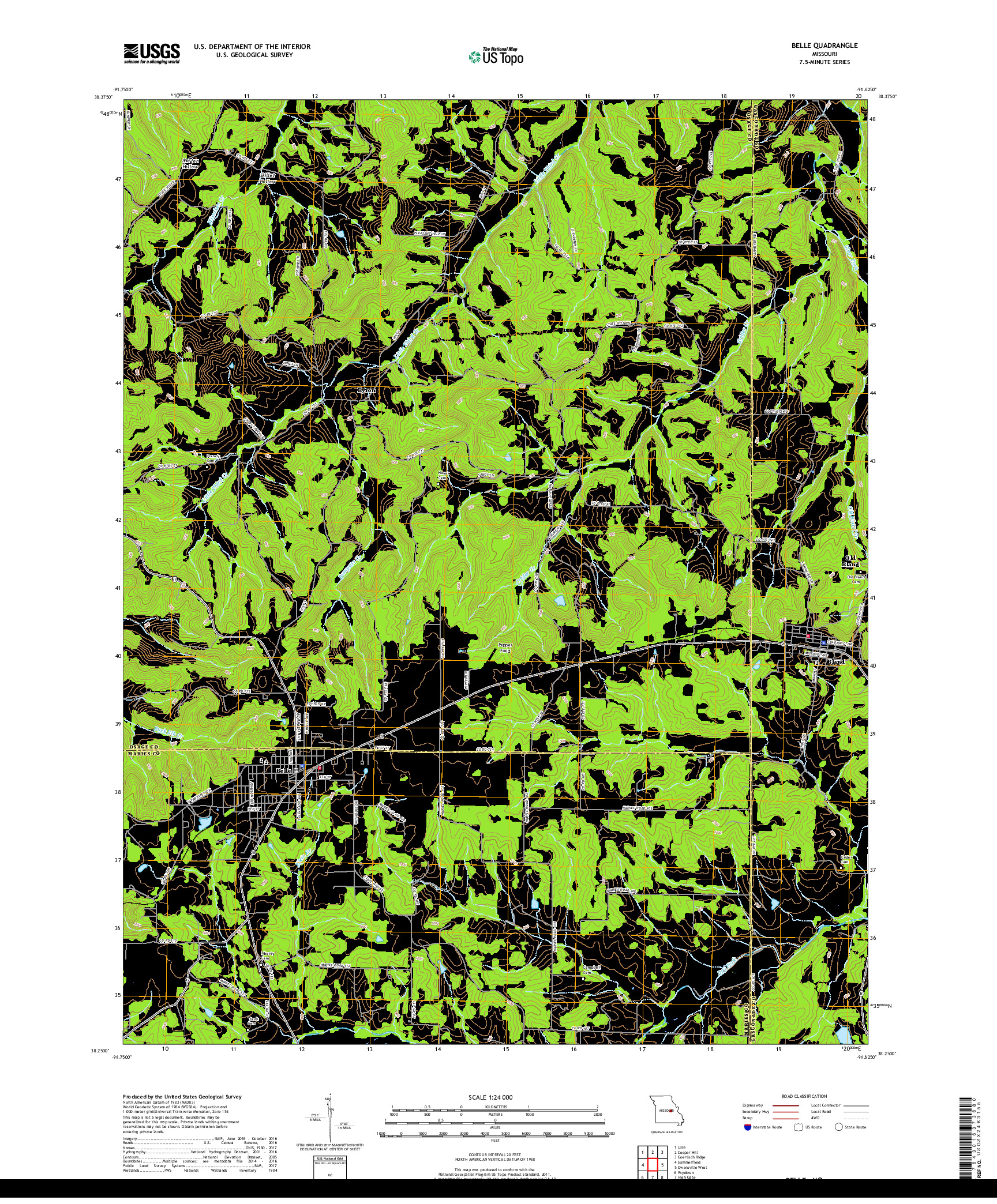 USGS US TOPO 7.5-MINUTE MAP FOR BELLE, MO 2017